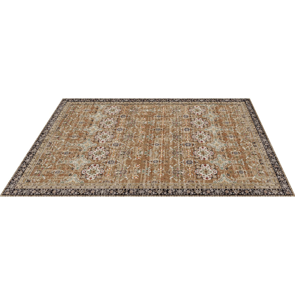 Area Rug, 2438.4 x 3048 mm Large Washable Rug, Non-Slip & Tear-Resistant Soft Carpet, Pet & Child Friendly Vintage Area Rugs, Indoor Mat for Bedroom, Living Room, Kids Room, Office, Brown Green