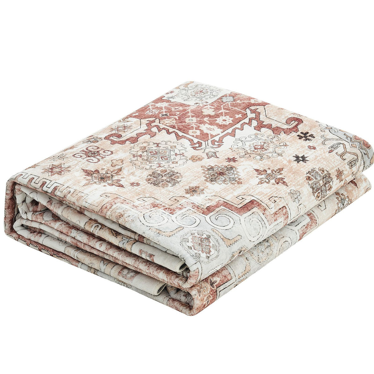 Area Rug, 2438.4 x 3048 mm Large Washable Rug, Non-Slip and Tear-Resistant Soft Carpet, Pet & Child Friendly Vintage Area Rugs, Indoor Mat for Bedroom, Living Room, Kids Room, Office, Brown Red