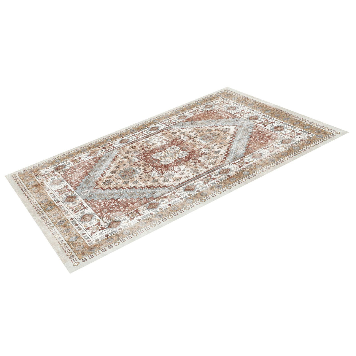 Area Rug, 2438.4 x 3048 mm Large Washable Rug, Non-Slip and Tear-Resistant Soft Carpet, Pet & Child Friendly Vintage Area Rugs, Indoor Mat for Bedroom, Living Room, Kids Room, Office, Brown Red