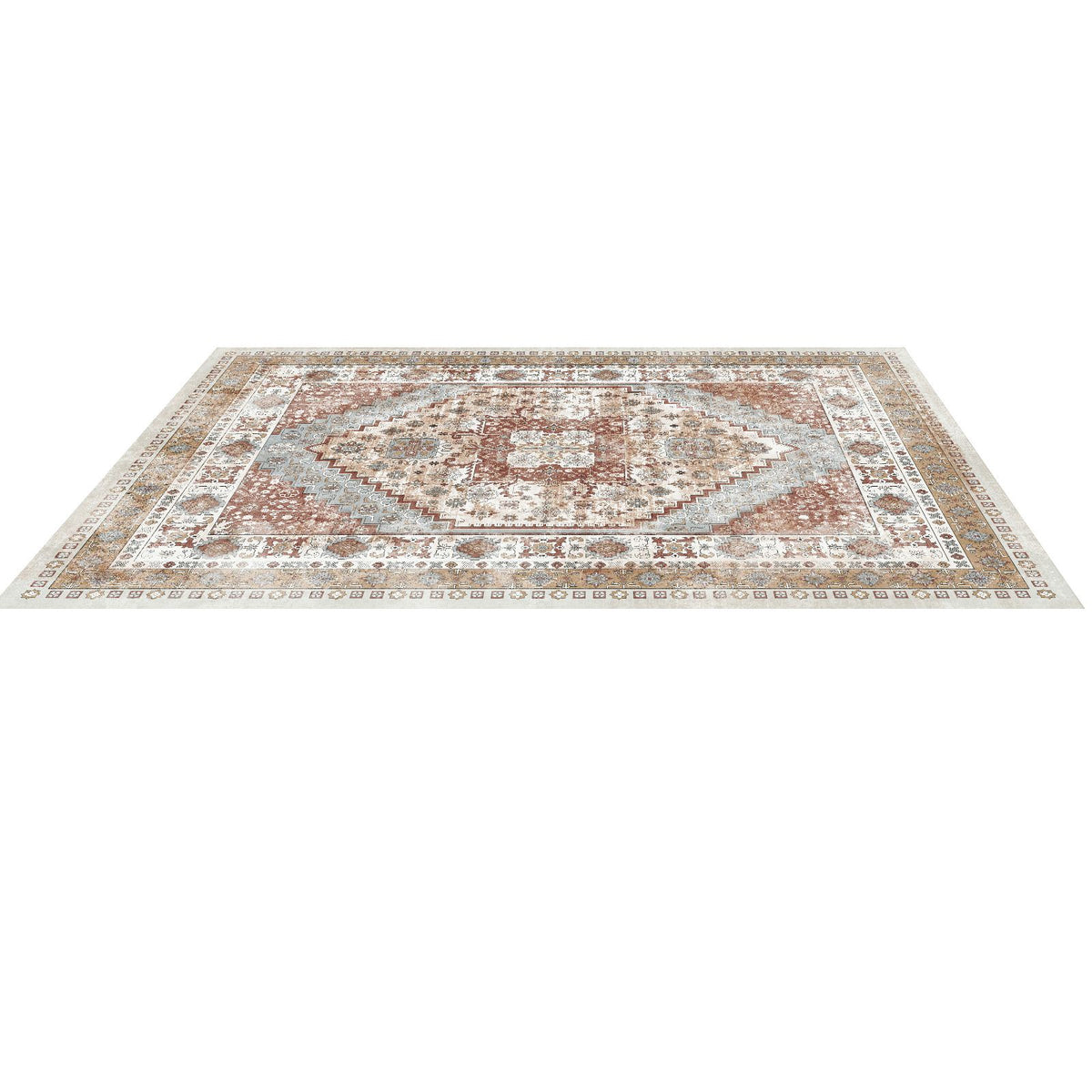 Area Rug, 2438.4 x 3048 mm Large Washable Rug, Non-Slip and Tear-Resistant Soft Carpet, Pet & Child Friendly Vintage Area Rugs, Indoor Mat for Bedroom, Living Room, Kids Room, Office, Brown Red