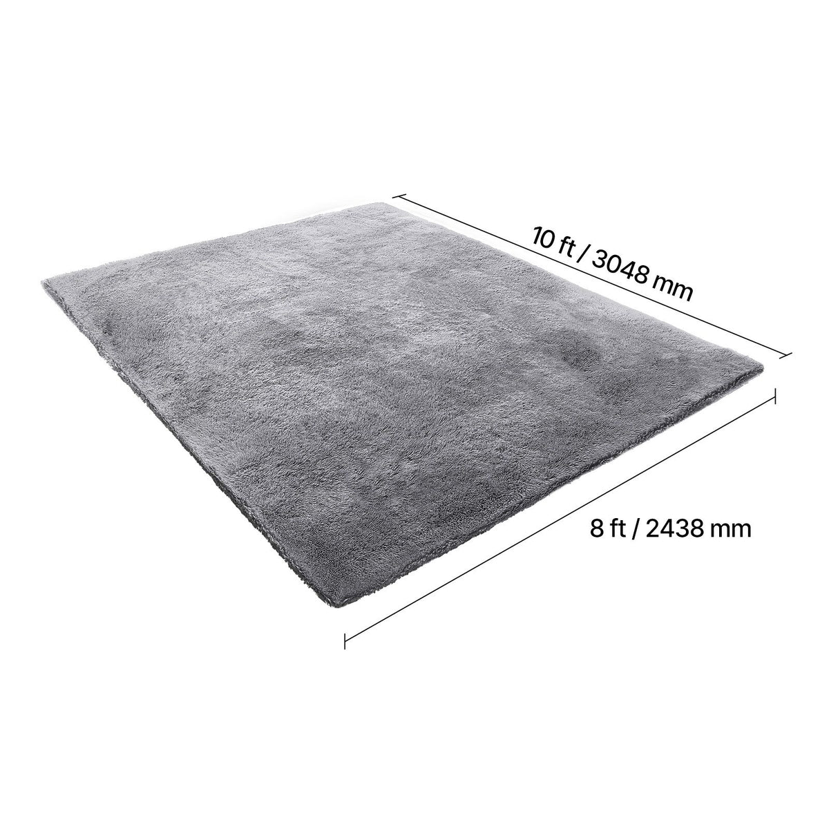 Indoor Plush Area Rugs, 2.44 x 3.05m Soft Plush Carpet, Furry Shag Area Rugs for Living Room, Bedroom, Sunroom, Modern Home Decor Aesthetic, Non-Shedding, Non-Woven, Slip-Resistant, Smoke Gray