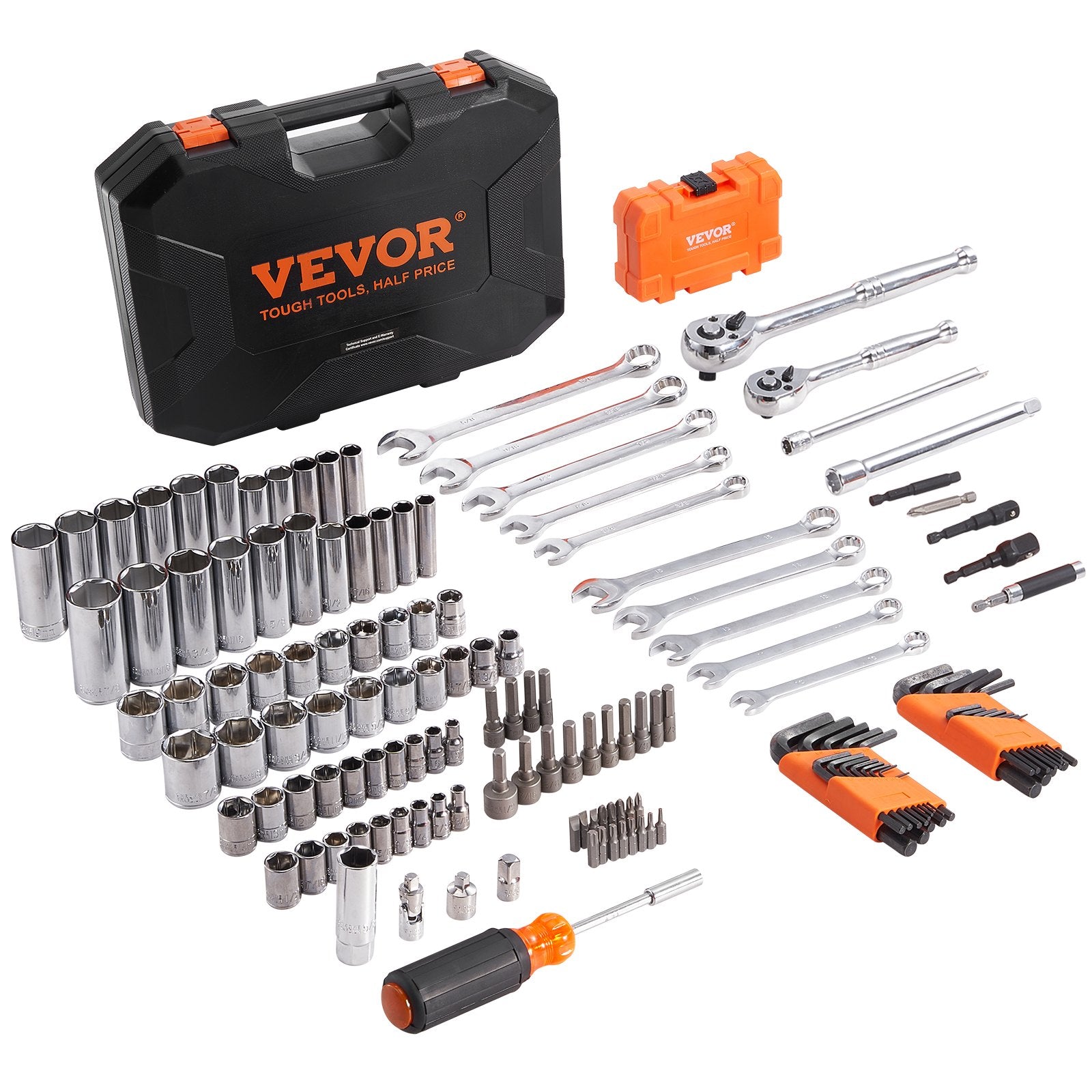 Automotive Repair & Speciality Tools: VEVOR Mechanics Tool Set and Socket Set 1/4in 3/8in Drive 145 Pcs SAE and Metric