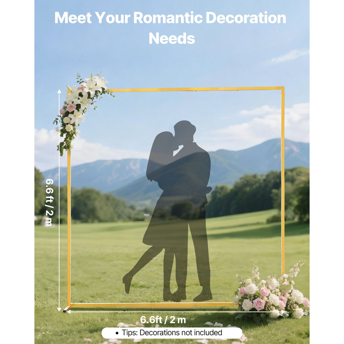Arch Backdrop Stand, 2 x 2 m, Stable Structure, Easy Assembly, Square Gold Metal Arch Backdrop Stand for Wedding, Birthday Party, Graduation, Holiday Celebration, and Ceremony Decoration
