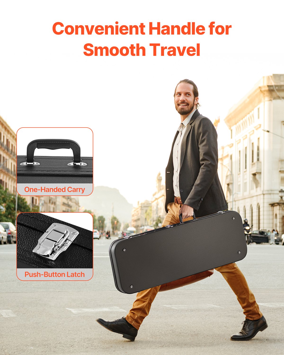 Guitars: VEVOR Electric Guitar Hard Case, 1095 mm Rectangular Guitar Hard Case, With Lock Latch Keys Handle, PVC Padding Soft Lining Water-Resistant Hard Shell Guitar Cases, for 990 mm Electric Guitars, Black