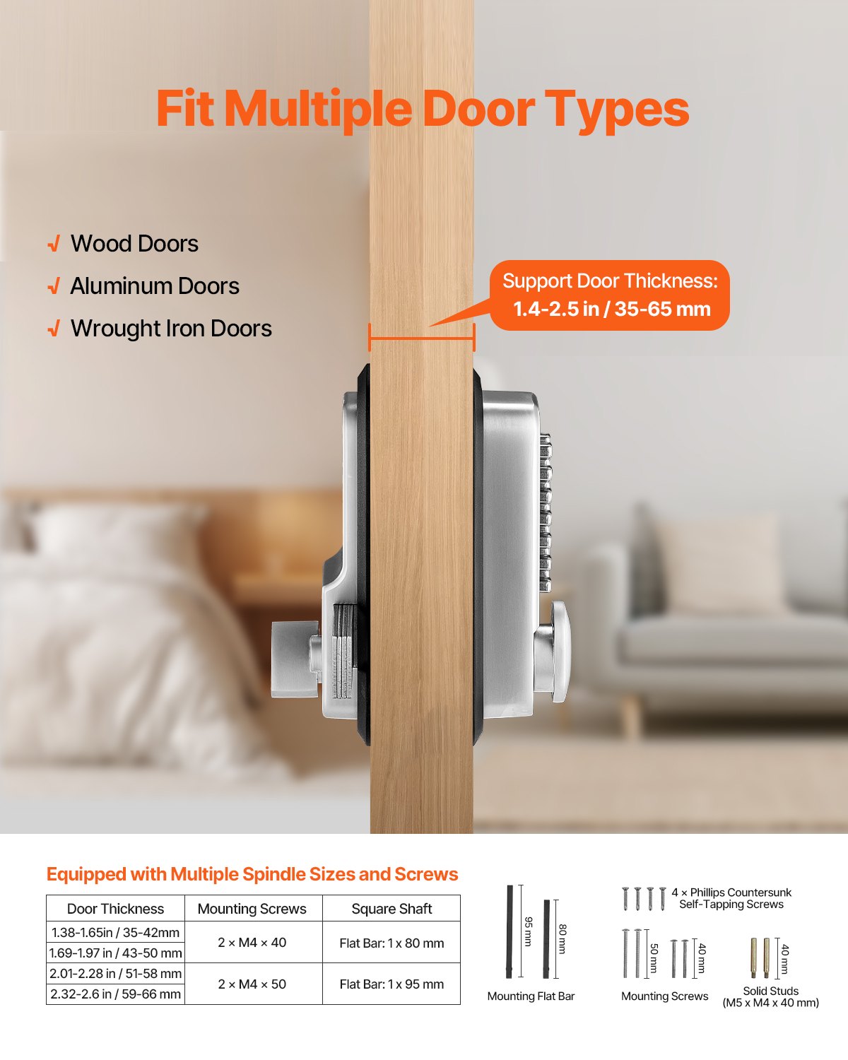 Electronic Door Locks: VEVOR Mechanical Keyless Entry Door Lock, 14 Key Mechanical Door Lock, Mechanical Keypad Door Lock with Adjustable Thumb Knob, Single-Side Zinc Alloy Waterproof Keyless Gate Lock, for Home Office
