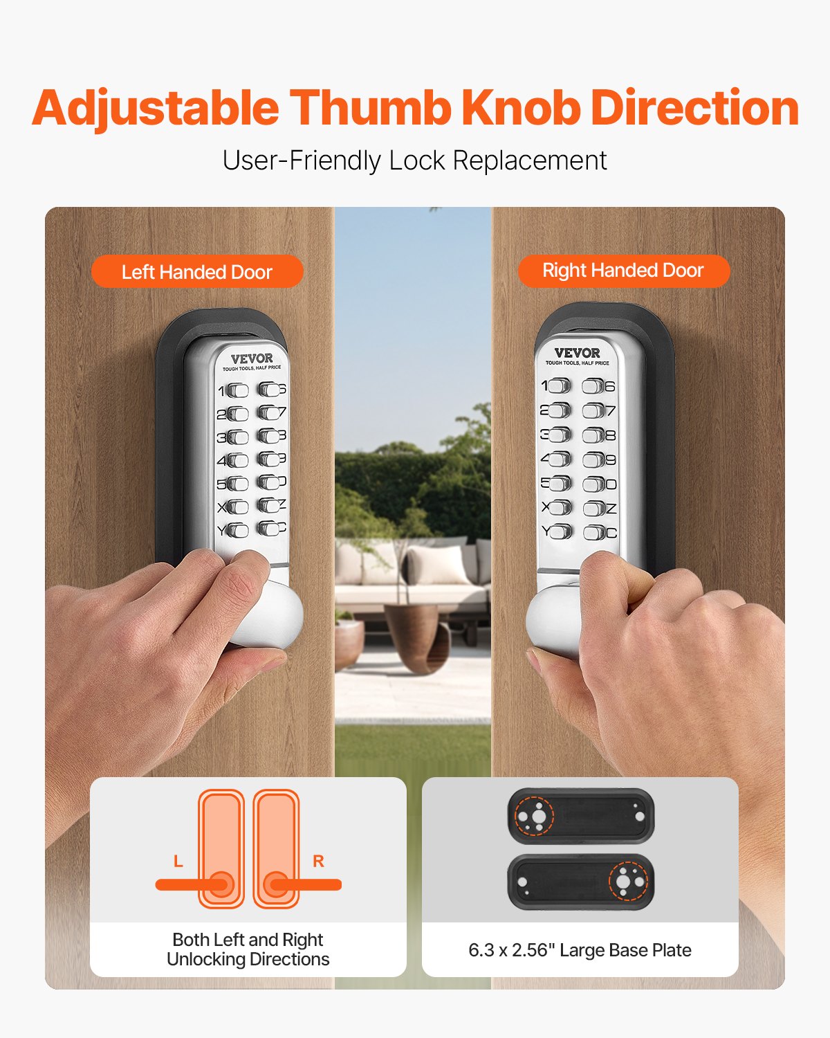 Electronic Door Locks: VEVOR Mechanical Keyless Entry Door Lock, 14 Key Mechanical Door Lock, Mechanical Keypad Door Lock with Adjustable Thumb Knob, Single-Side Zinc Alloy Waterproof Keyless Gate Lock, for Home Office