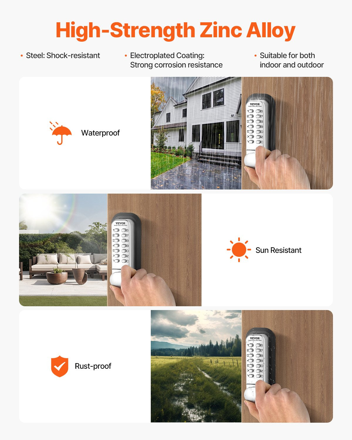 Electronic Door Locks: VEVOR Mechanical Keyless Entry Door Lock, 14 Key Mechanical Door Lock, Mechanical Keypad Door Lock with Adjustable Thumb Knob, Single-Side Zinc Alloy Waterproof Keyless Gate Lock, for Home Office