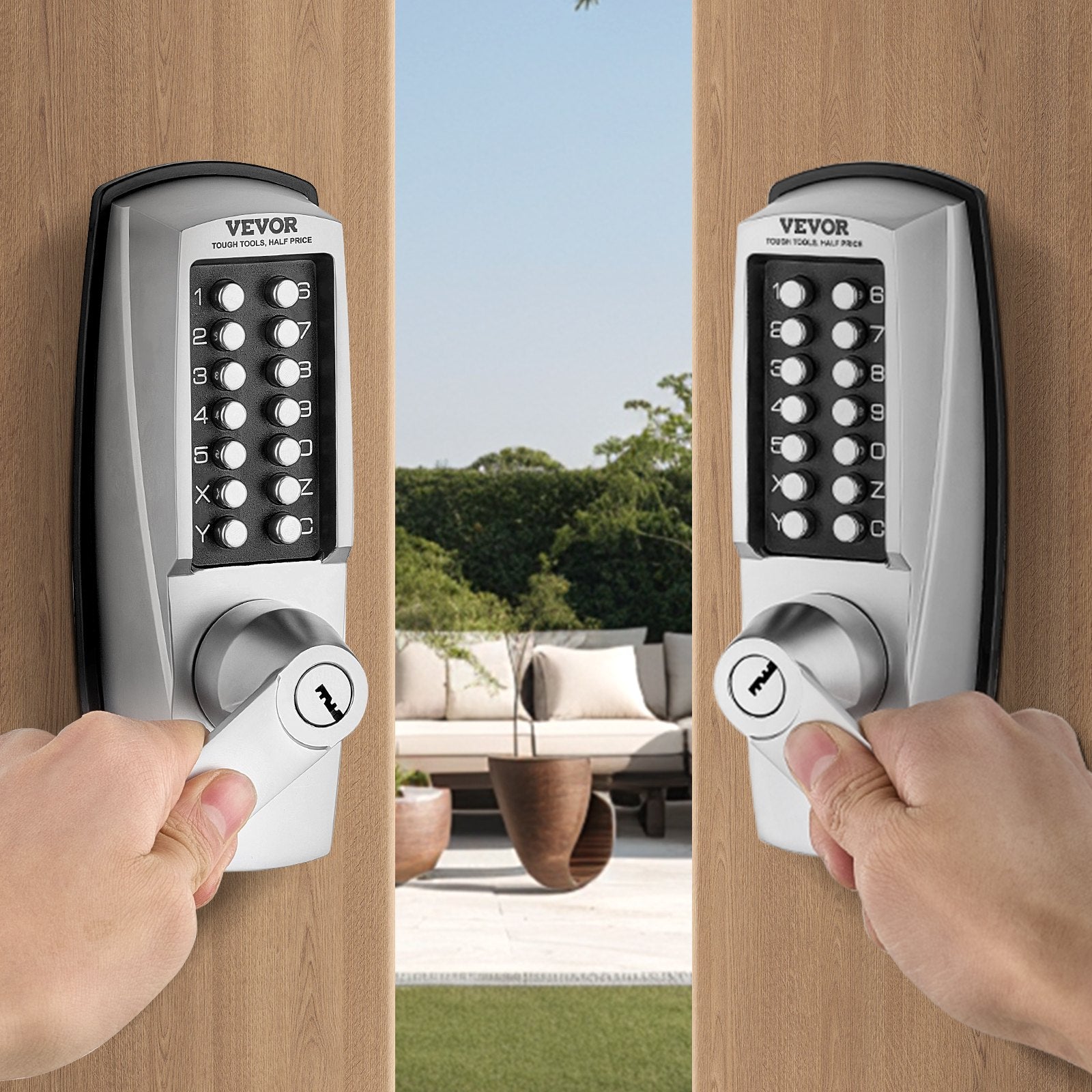 Mechanical Keyless Entry Door Lock, 14 Key Mechanical Door Lock with Keys, Mechanical Keypad Door Lock with Handle, Stainless Steel Waterproof Keyless Gate Lock, for Home Office Outdoor Garage