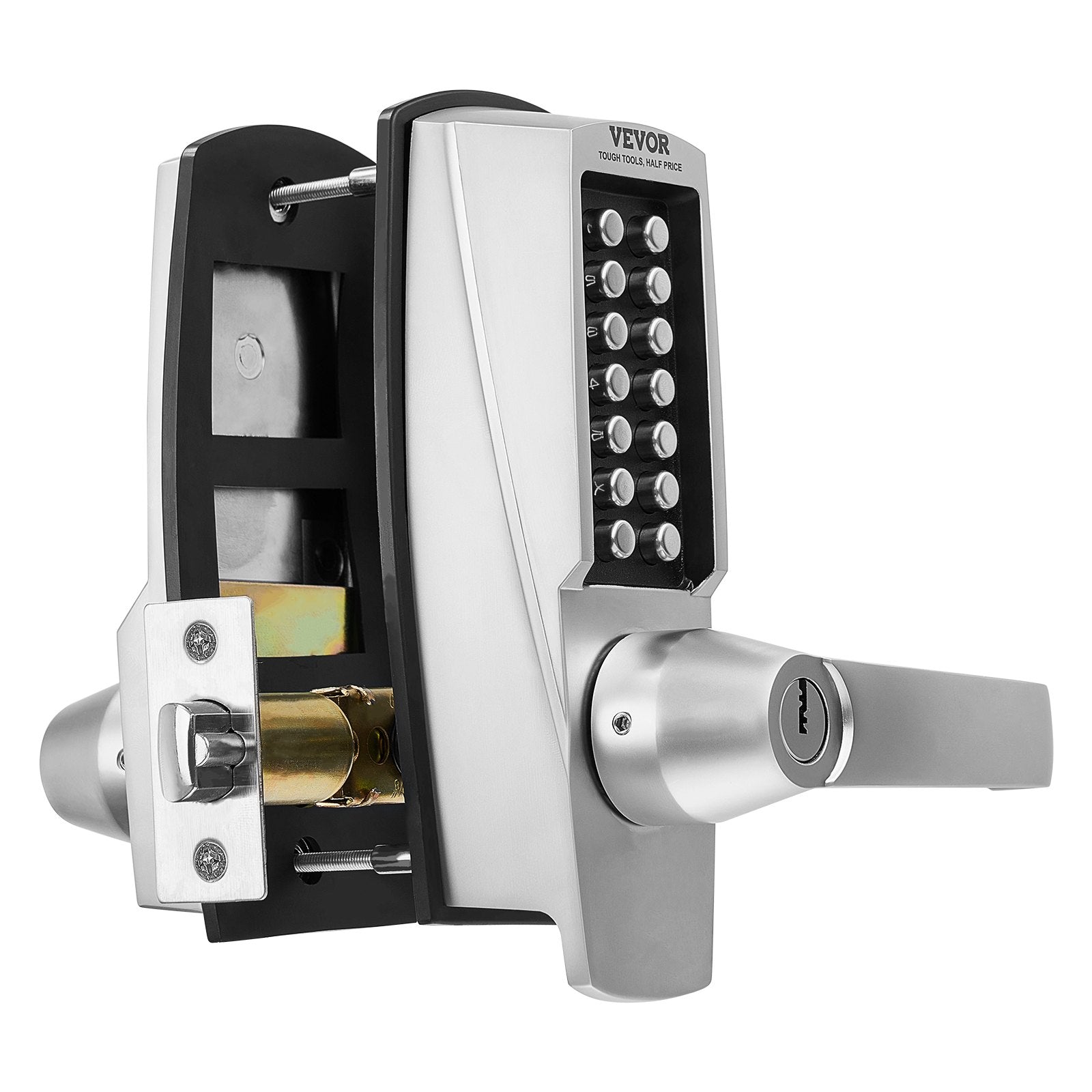 Mechanical Keyless Entry Door Lock, 14 Key Mechanical Door Lock with Keys, Mechanical Keypad Door Lock with Handle, Stainless Steel Waterproof Keyless Gate Lock, for Home Office Outdoor Garage