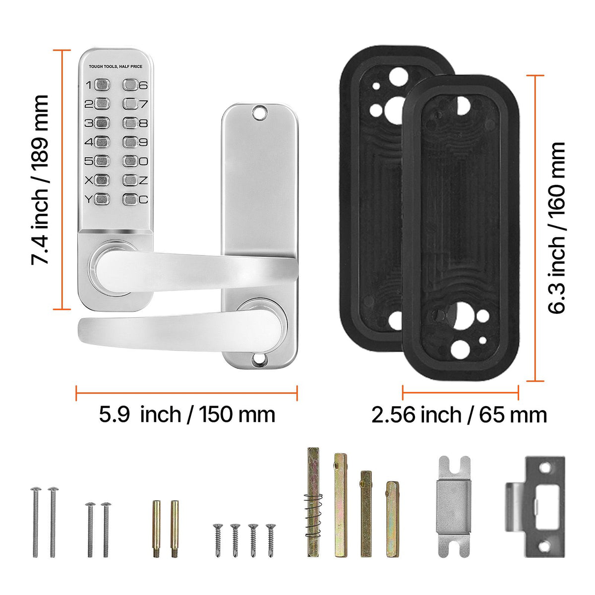Mechanical Keyless Entry Door Lock, 14 Key Mechanical Door Lock, Mechanical Keypad Door Lock with Handle, Stainless Steel Waterproof Keyless Gate Lock, for Home Office Outdoor Fence Garage Yard