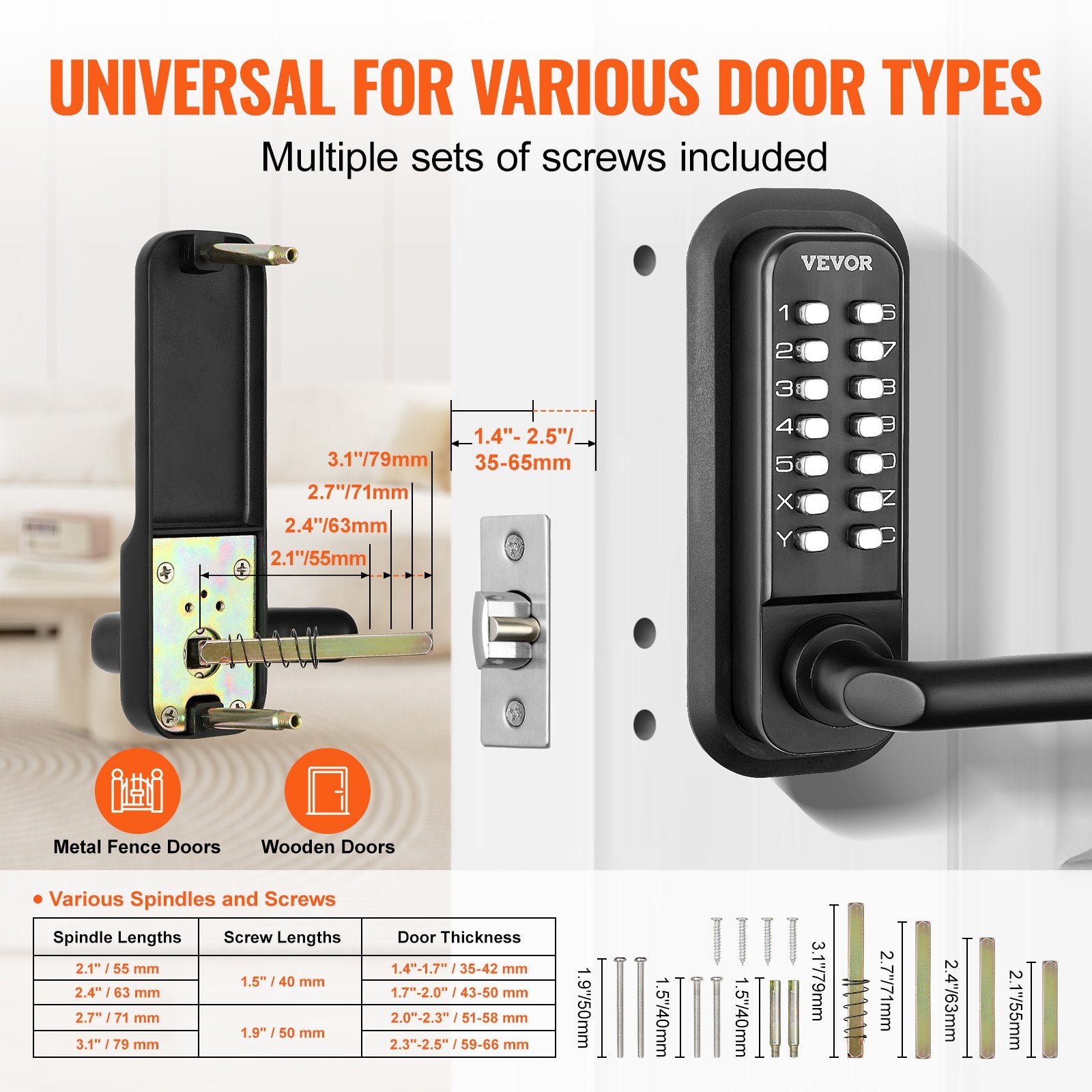 Fence & Gate Accessories: VEVOR Mechanical Keyless Entry Door Lock 14 Digit Keypad and Handle Embedded