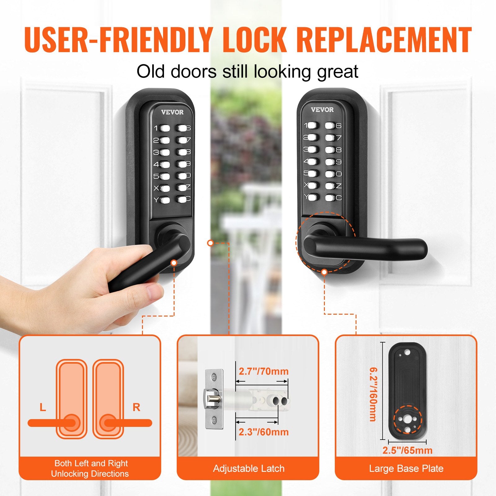 Fence & Gate Accessories: VEVOR Mechanical Keyless Entry Door Lock 14 Digit Keypad and Handle Embedded