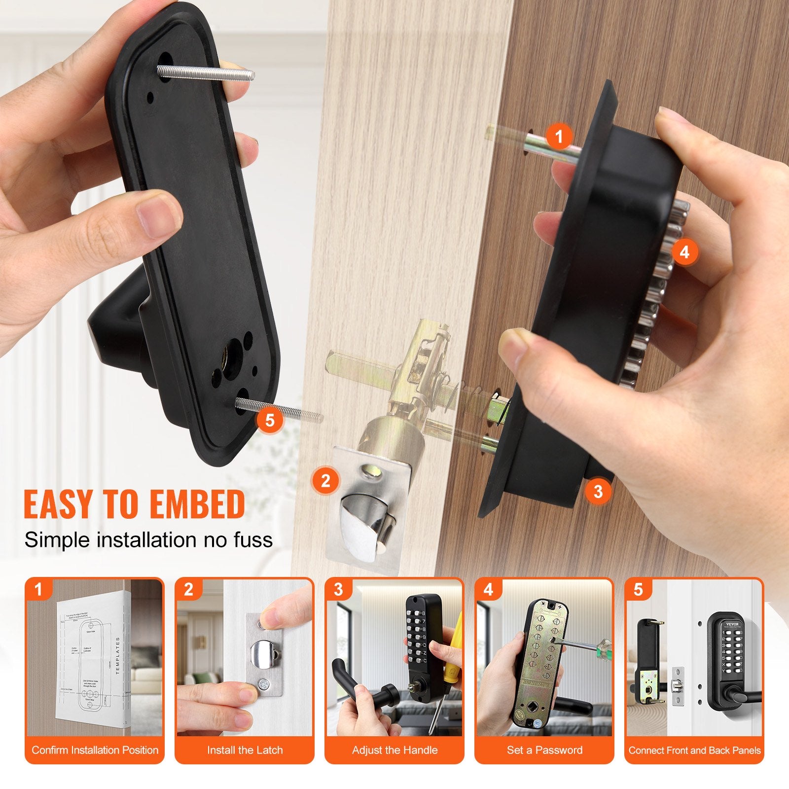 Fence & Gate Accessories: VEVOR Mechanical Keyless Entry Door Lock 14 Digit Keypad and Handle Embedded
