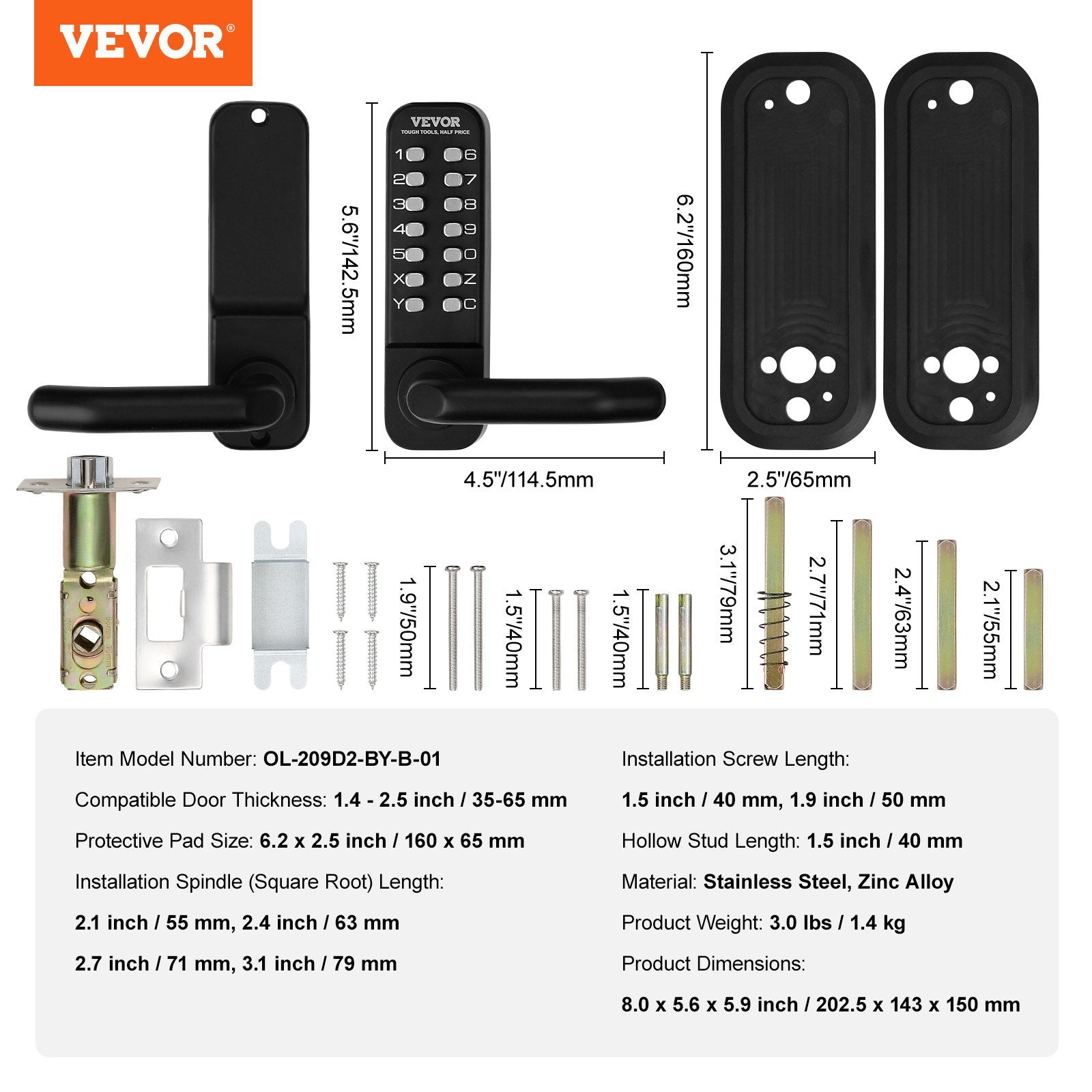 Fence & Gate Accessories: VEVOR Mechanical Keyless Entry Door Lock 14 Digit Keypad and Handle Embedded