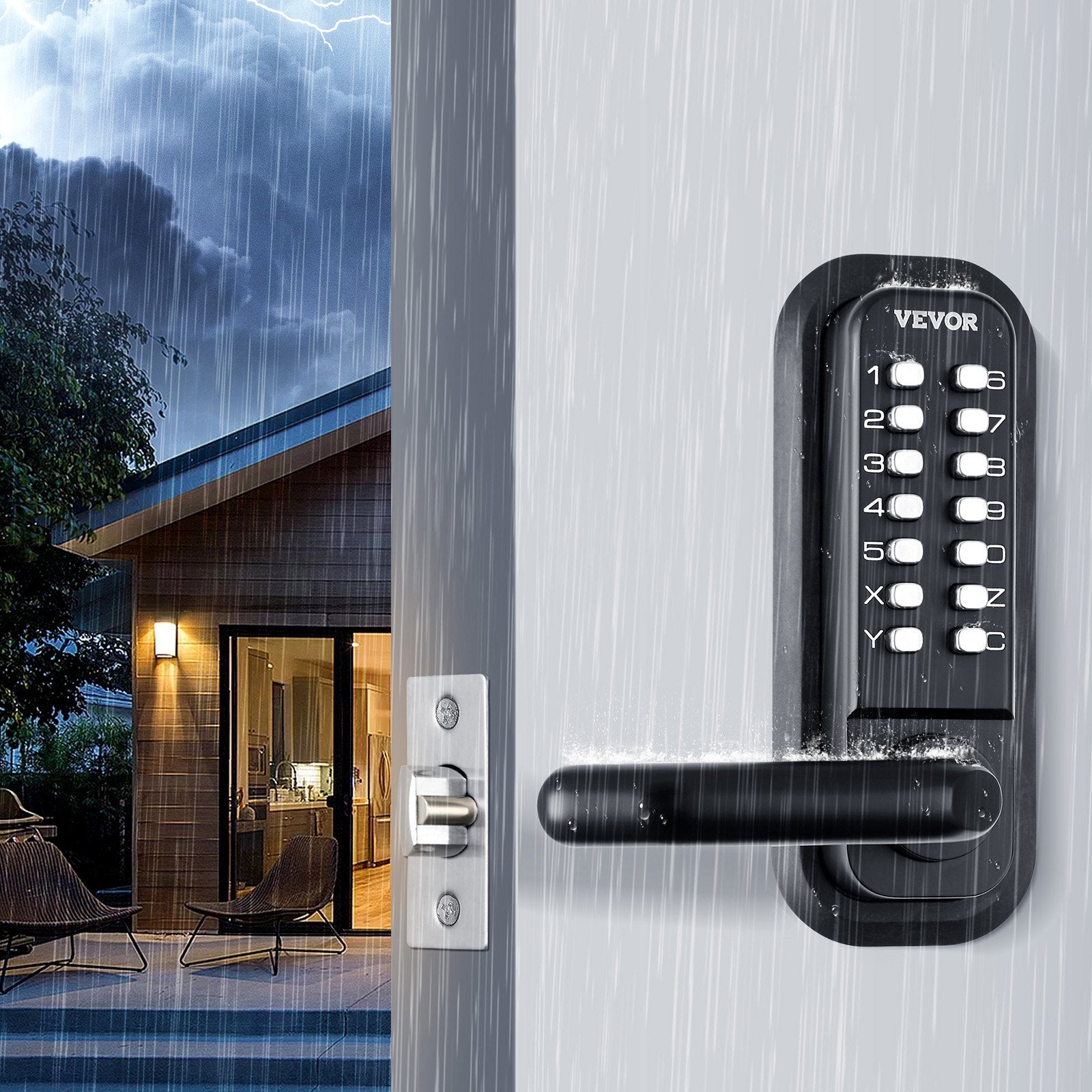 Fence & Gate Accessories: VEVOR Mechanical Keyless Entry Door Lock 14 Digit Keypad and Handle Embedded