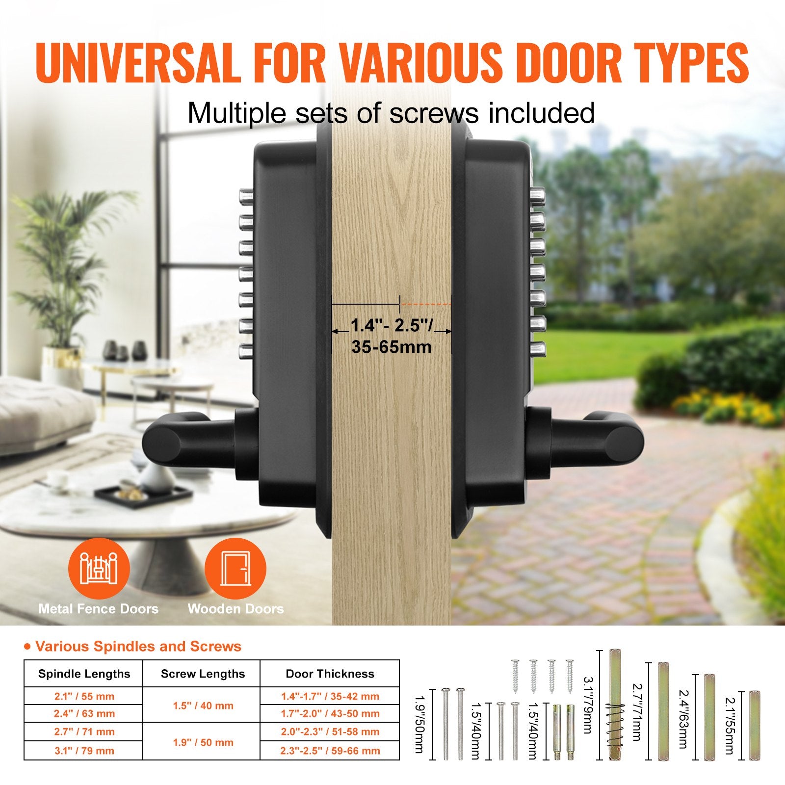 Fence & Gate Accessories: VEVOR Mechanical Keyless Entry Door Lock, 14 Digit Keypad, Water-proof Zinc Alloy, Double-sided Embedded Outdoor Gate Door Locks Set with Keypad and Handle, Easy to Install, for Garden, Garage, Yard