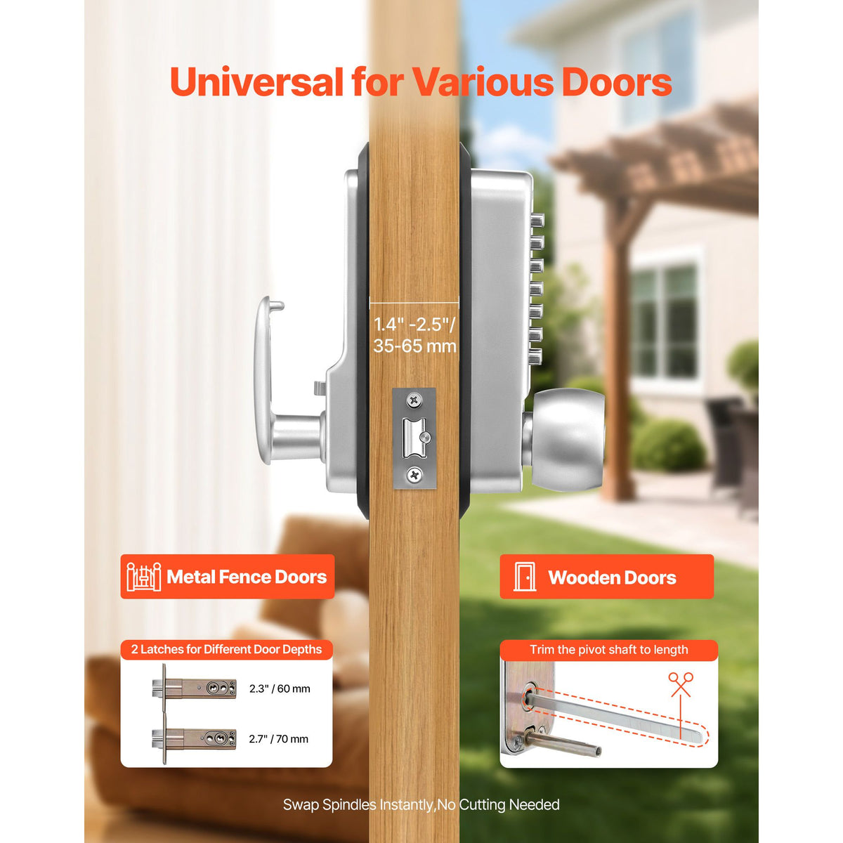 Mechanical Keyless Entry Door Lock, 2.0 Code Upgrade, 4-7 Digits Code, Single-Sided Push Button Combination Mechanical Keypad Door Knob, Auto Locking, for Garden Gates, Indoor or Outdoor, Silver
