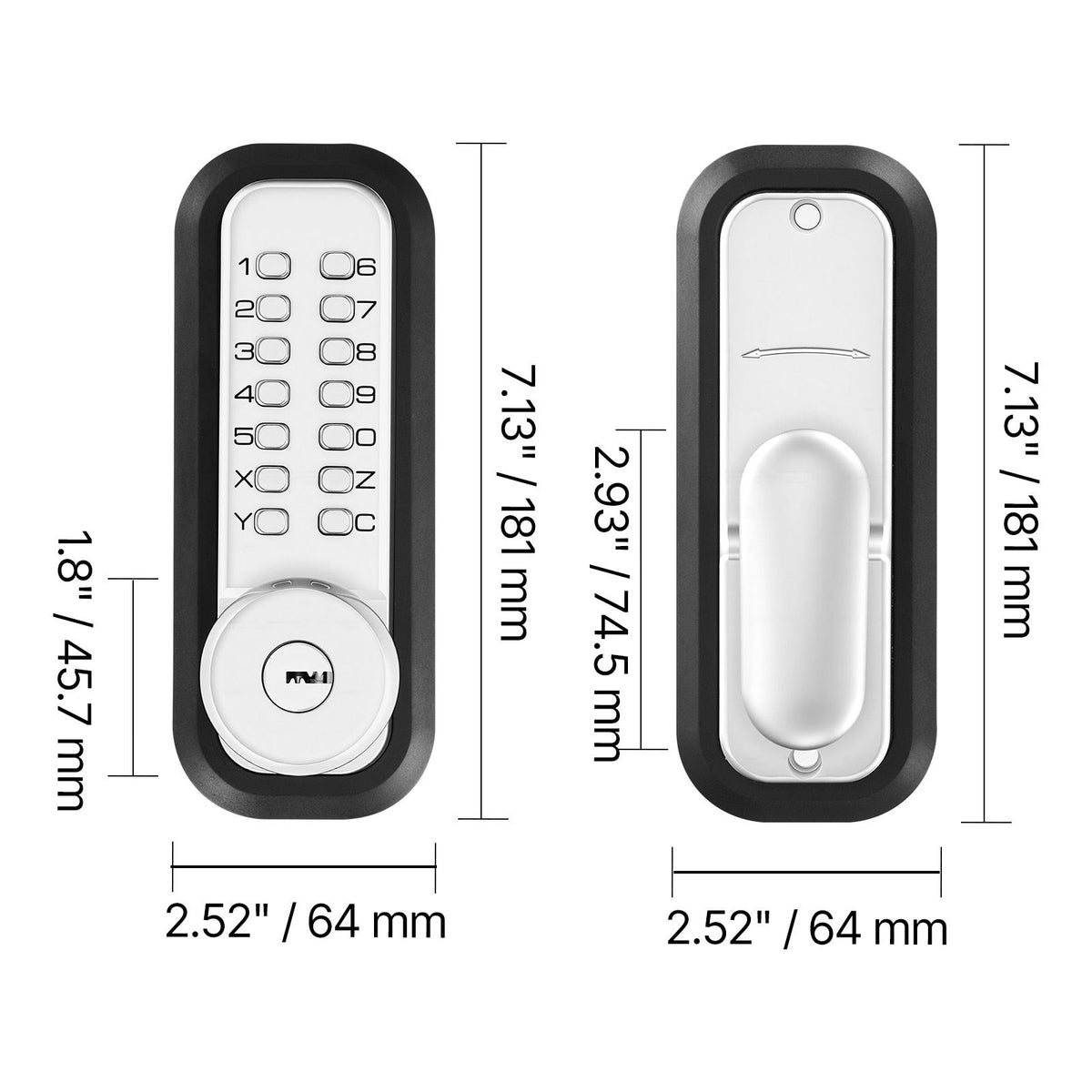 Mechanical Keyless Entry Door Lock, 2.0 Code Upgrade, 4-7 Digits Code, Single-Sided Push Button Combination Mechanical Keypad Door Knob, Auto Locking, for Garden Gates, Indoor or Outdoor, Silver