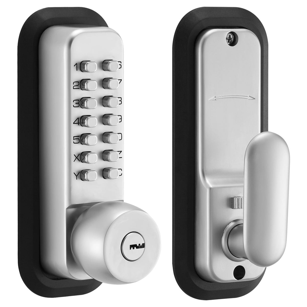 Mechanical Keyless Entry Door Lock, 2.0 Code Upgrade, 4-7 Digits Code, Single-Sided Push Button Combination Mechanical Keypad Door Knob, Auto Locking, for Garden Gates, Indoor or Outdoor, Silver