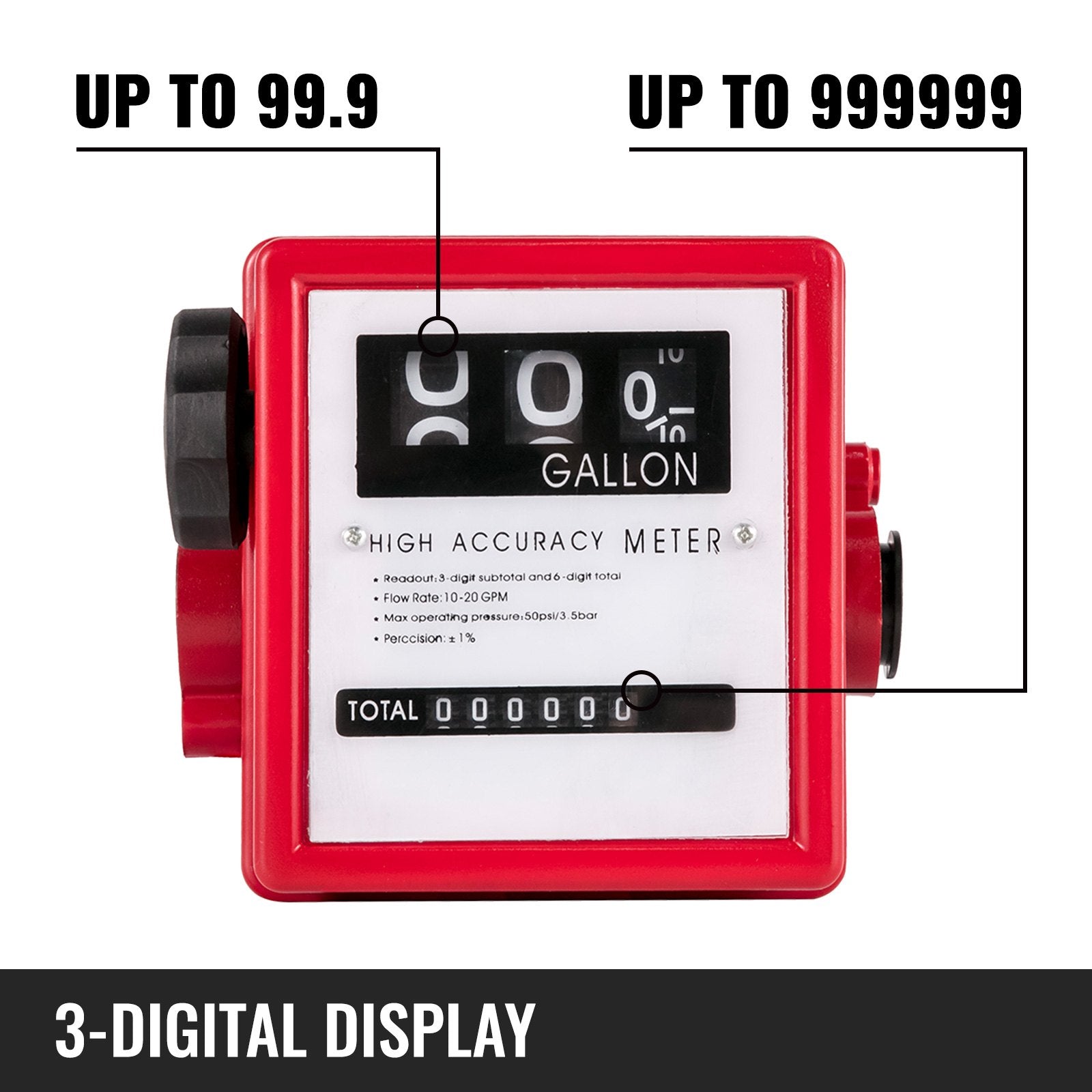 Fuel & Exhaust: VEVOR Mechanical Fuel Meter 20 GPM Fuel Flow Meter 3-Digital Batch Display Fuel Transfer Meter 2.54 cm Diesel Fuel Flow Meter All Fuel Transfer Pumps Gasoline Flow Meter