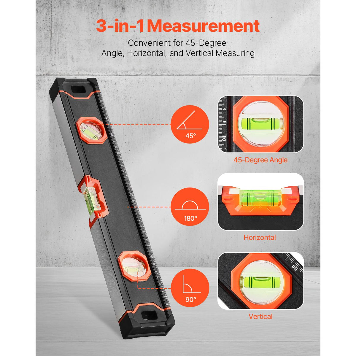 6-Piece Torpedo Level, 2000/1200/800/600/400/250 mm Box Levels Set, Bubble Vials Ruler for 45/90/180 Degree, Shock-Proof Aluminum Alloy Magnetic Leveler Tool, SAE/Metric Scale(250-mm has magnet)