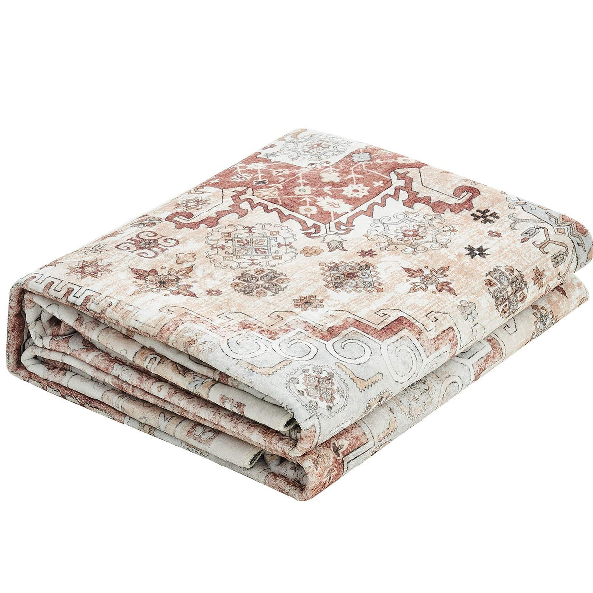 Area Rug, 2743.2 x 3658 mm Large Washable Rug, Non-Slip and Tear-Resistant Soft Carpet, Pet & Child Friendly Vintage Area Rugs, Indoor Mat for Bedroom, Living Room, Kids Room, Office, Brown Red