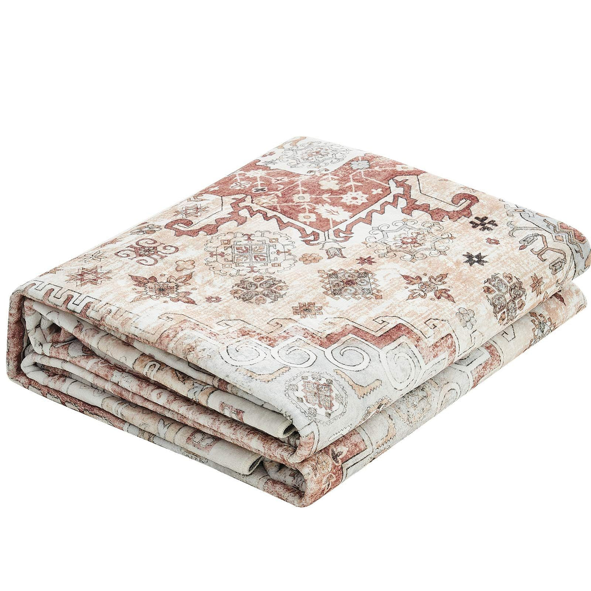 Area Rug, 2743.2 x 3658 mm Large Washable Rug, Non-Slip and Tear-Resistant Soft Carpet, Pet & Child Friendly Vintage Area Rugs, Indoor Mat for Bedroom, Living Room, Kids Room, Office, Brown Red