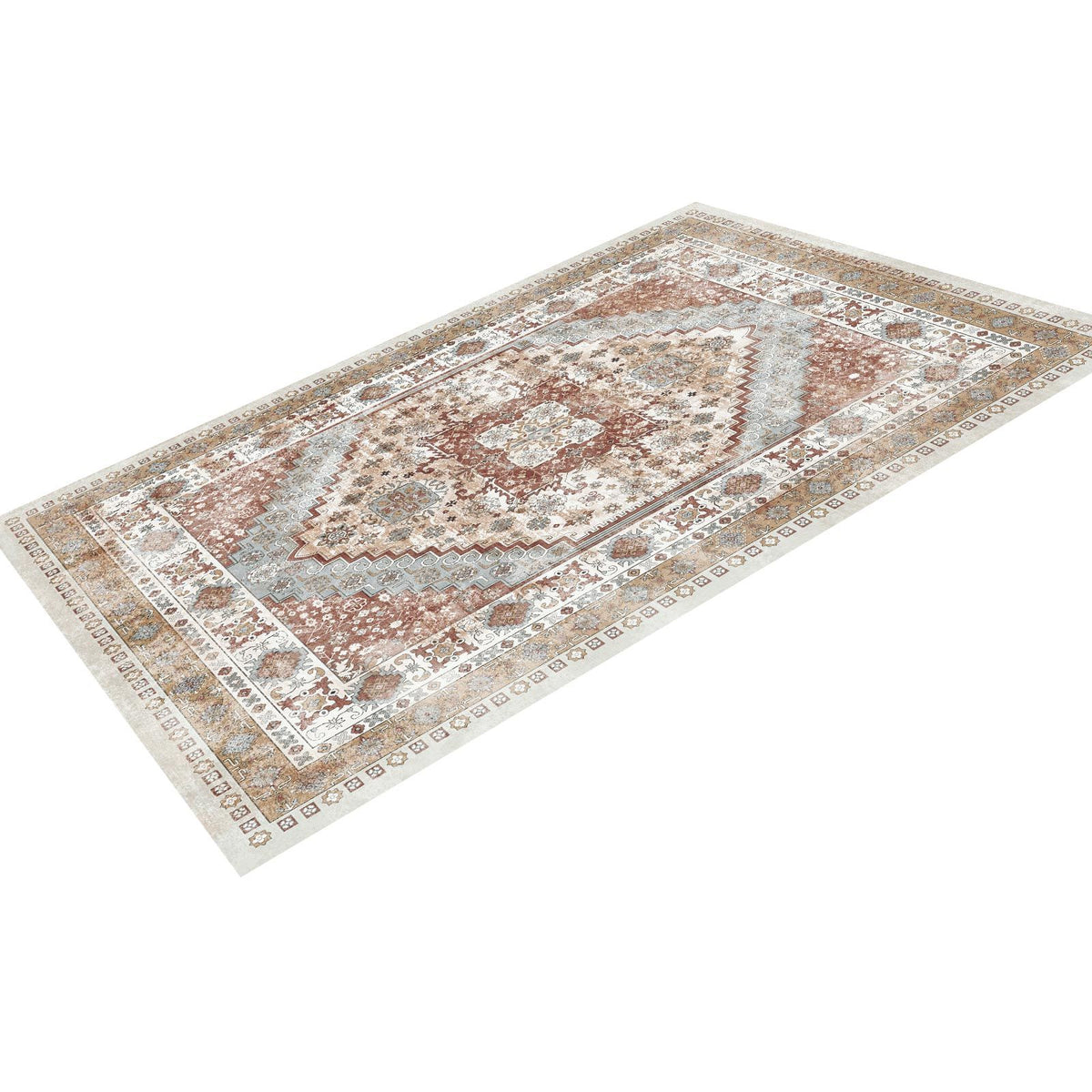 Area Rug, 2743.2 x 3658 mm Large Washable Rug, Non-Slip and Tear-Resistant Soft Carpet, Pet & Child Friendly Vintage Area Rugs, Indoor Mat for Bedroom, Living Room, Kids Room, Office, Brown Red