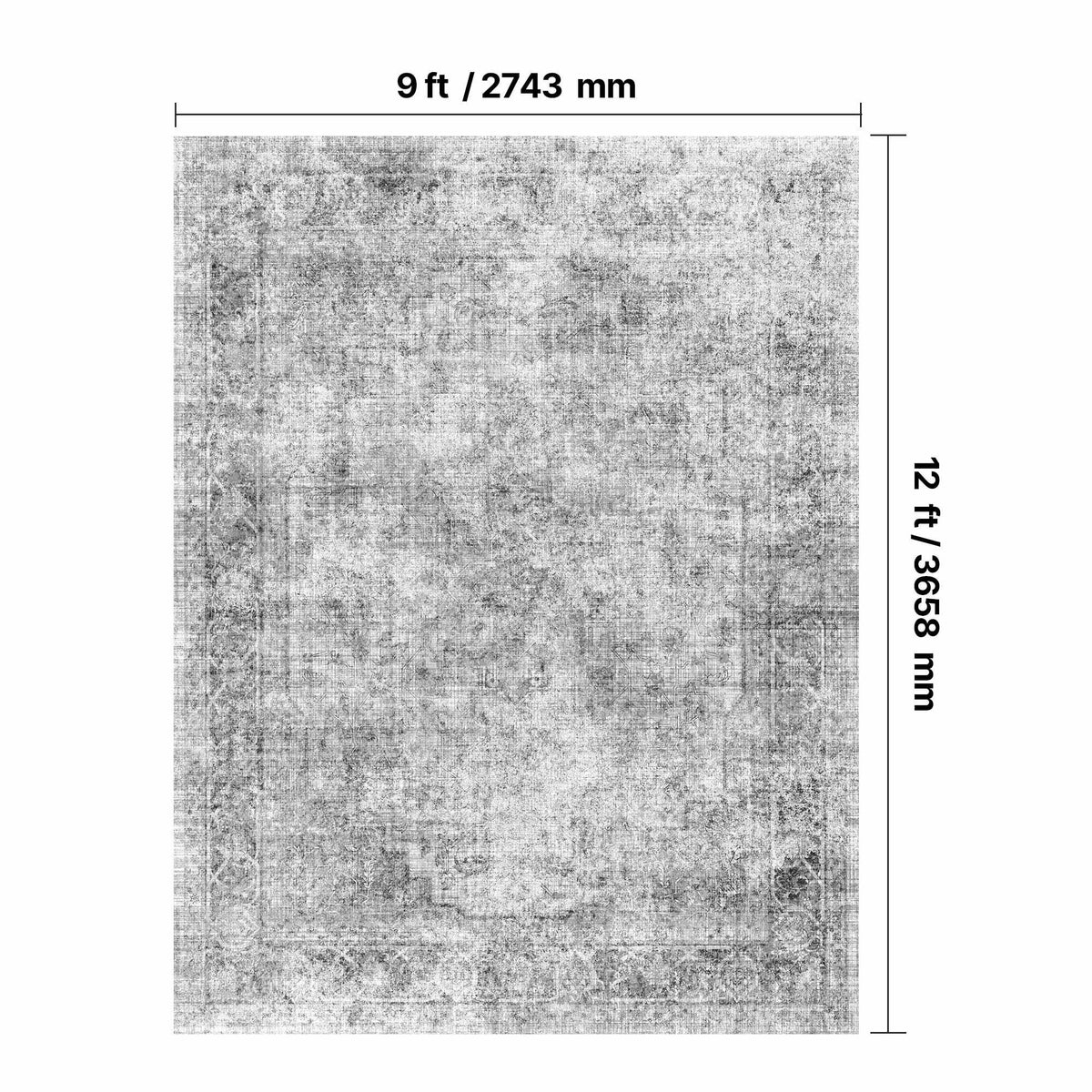 Area Rug, 2743.2 x 3658 mm Large Washable Boho Rug, Non-Slip and Tear-Resistant Soft Carpet, Pet & Child Friendly Bohemian Area Rugs, Indoor Mat for Bedroom, Living Room, Kids Room, Office, Gray