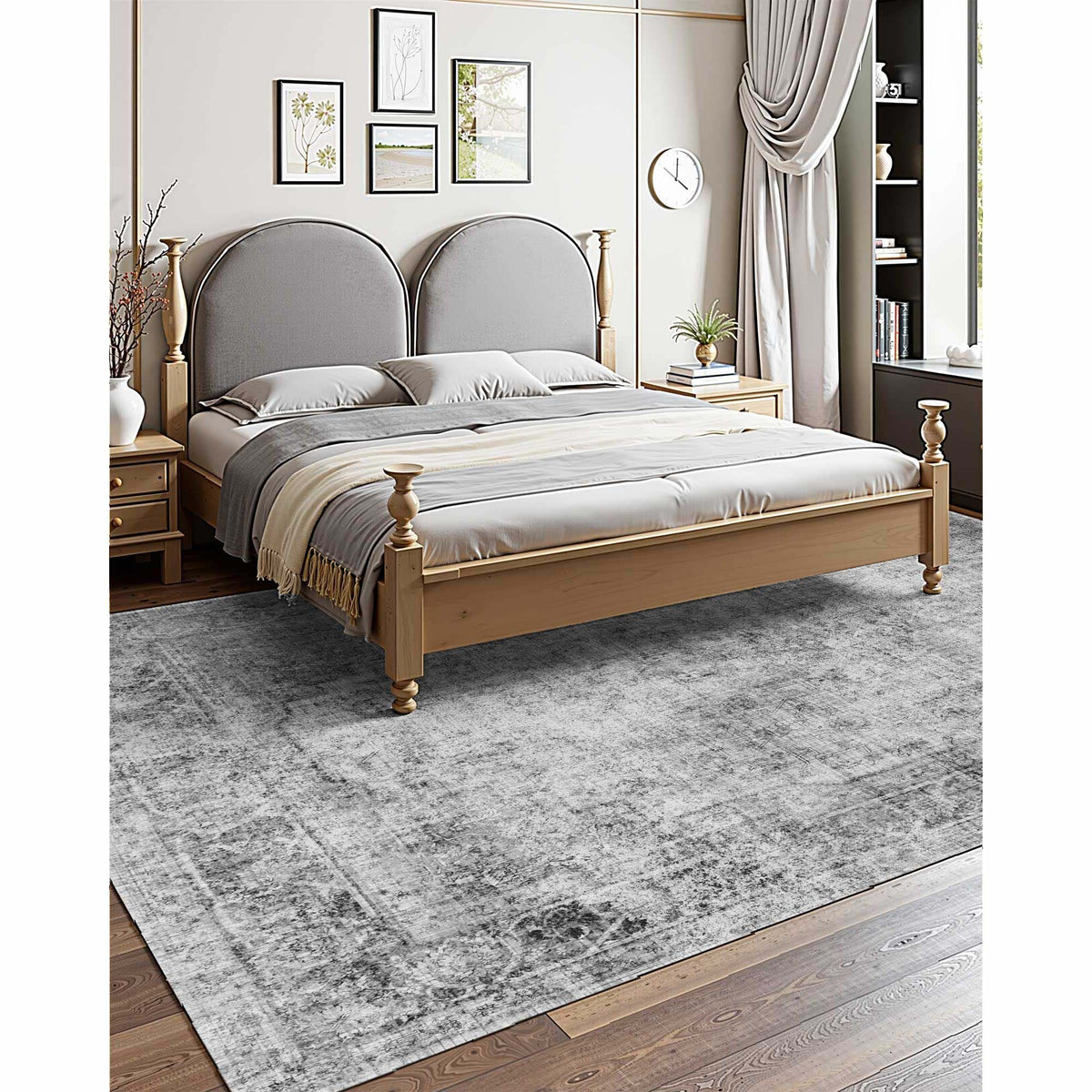Area Rug, 2743.2 x 3658 mm Large Washable Boho Rug, Non-Slip and Tear-Resistant Soft Carpet, Pet & Child Friendly Bohemian Area Rugs, Indoor Mat for Bedroom, Living Room, Kids Room, Office, Gray