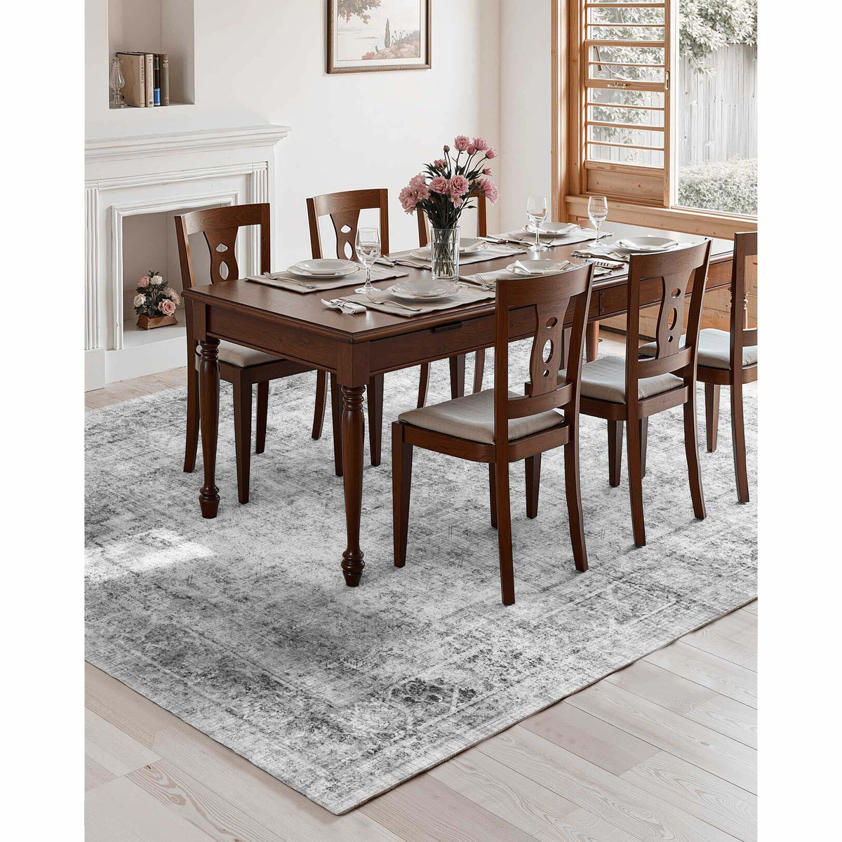 Area Rug, 2743.2 x 3658 mm Large Washable Boho Rug, Non-Slip and Tear-Resistant Soft Carpet, Pet & Child Friendly Bohemian Area Rugs, Indoor Mat for Bedroom, Living Room, Kids Room, Office, Gray