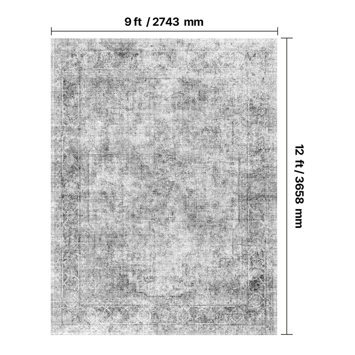 Area Rug, 2743.2 x 3658 mm Large Washable Boho Rug, Non-Slip and Tear-Resistant Soft Carpet, Pet & Child Friendly Bohemian Area Rugs, Indoor Mat for Bedroom, Living Room, Kids Room, Office, Gray
