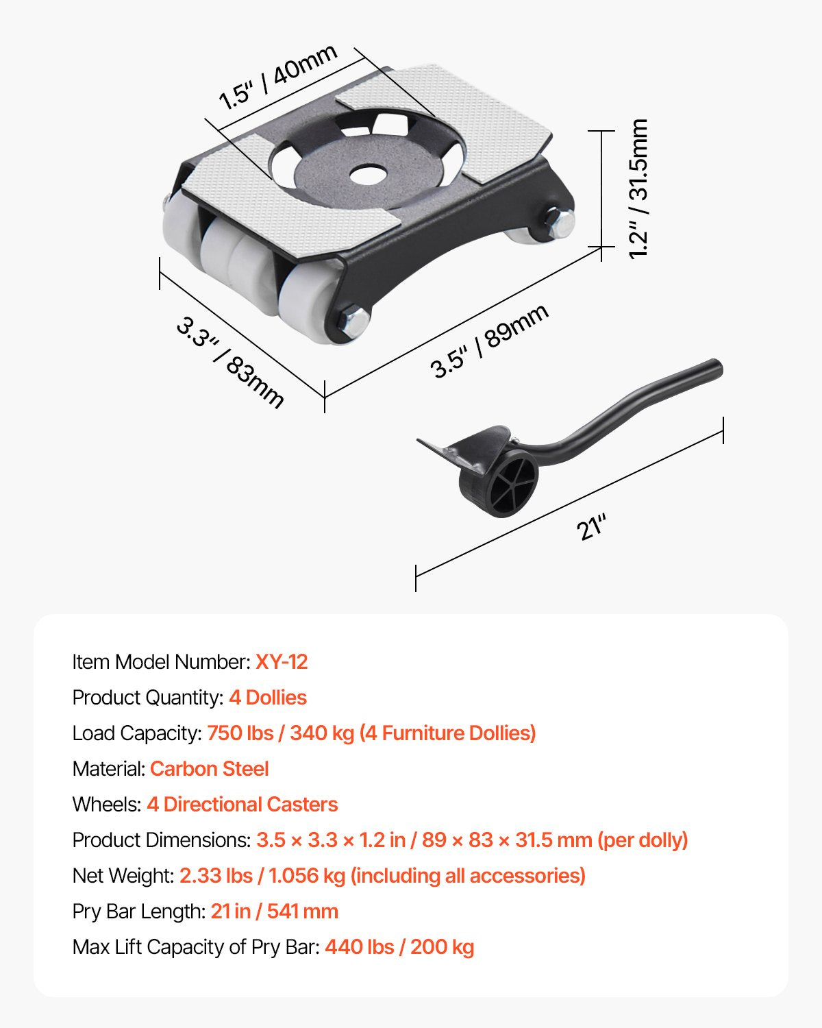 Commercial Cleaning Equipment: VEVOR Furniture Dolly, 150 kg Load Capacity, Heavy Duty Furniture Movers with Wheels, Carbon Steel Panel, Dual-Row & Eight-Wheel Structure, Furniture Lift Slider Tool Set for Appliances, Sofa, Fridge