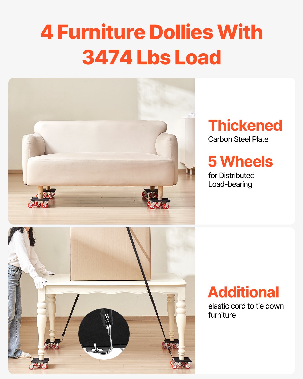 Side Tables: VEVOR Furniture Dolly Heavy Duty Furniture Mover with 5 Wheels 1575 kg Capacity