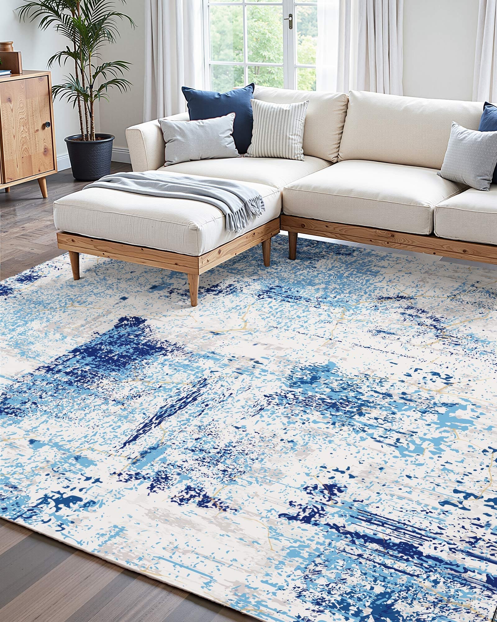 Dog Beds: VEVOR Area Rug, 1524x2133.6mm Large Washable Rug, Non-Slip and Tear-Resistant Soft Carpet, Pet & Child Friendly Modern Area Rugs, Indoor Mat for Bedroom, Office, Living Room, Kids Room, Entryway, Blue