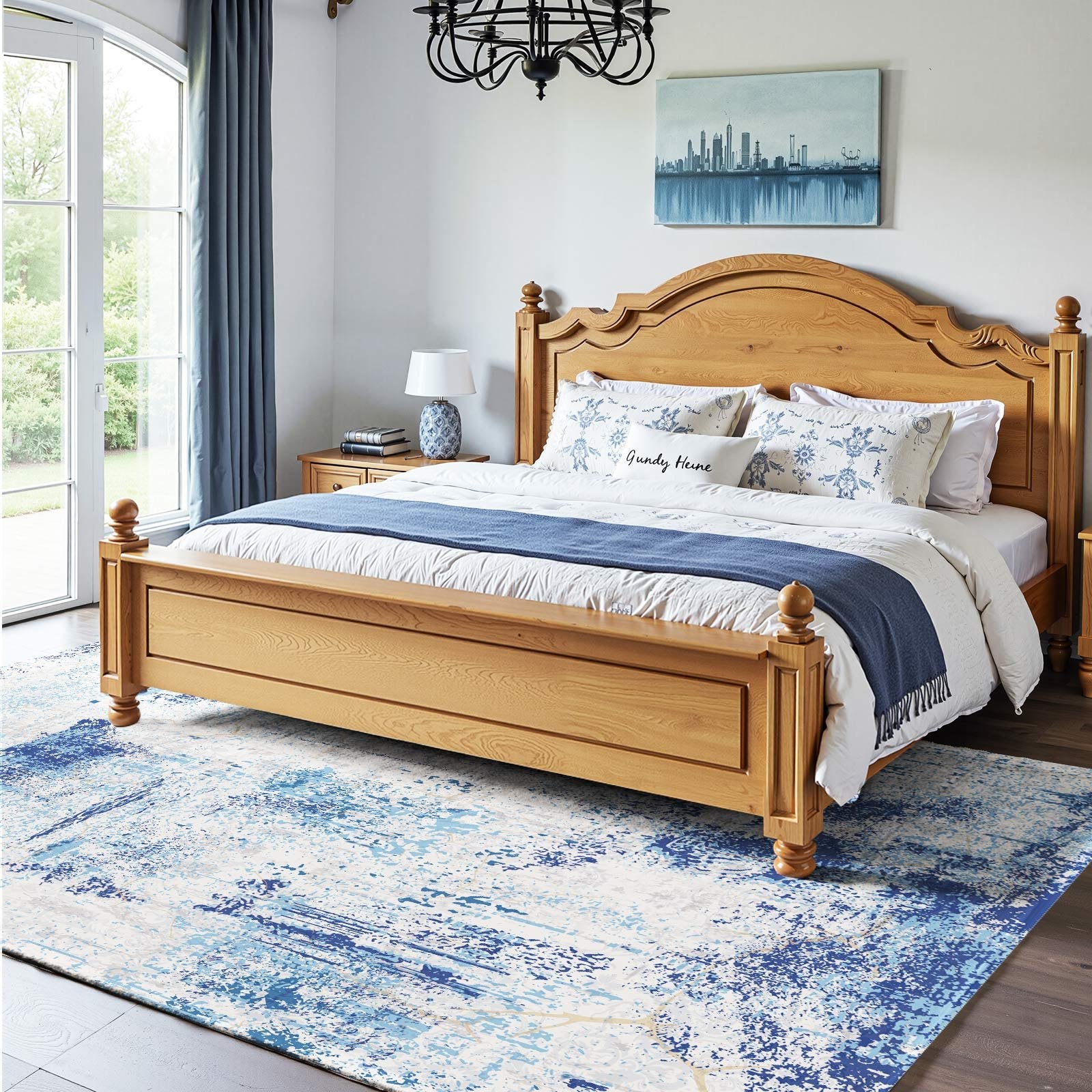 Dog Beds: VEVOR Area Rug, 1524x2133.6mm Large Washable Rug, Non-Slip and Tear-Resistant Soft Carpet, Pet & Child Friendly Modern Area Rugs, Indoor Mat for Bedroom, Office, Living Room, Kids Room, Entryway, Blue