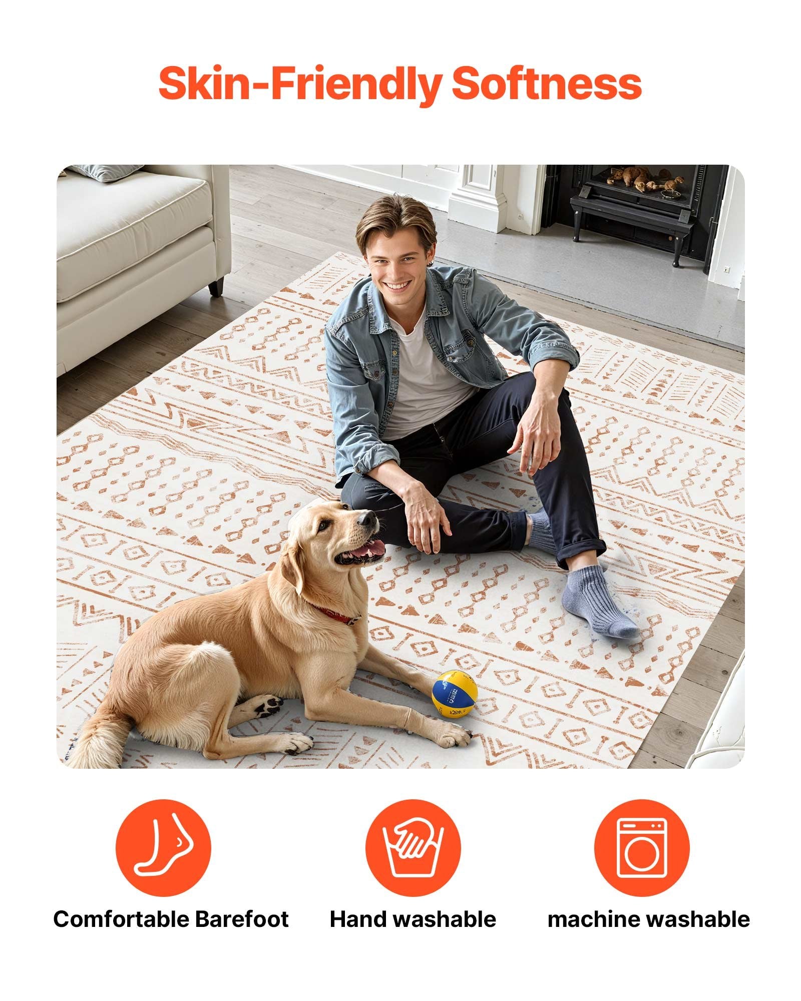 Dog Beds: VEVOR Area Rug, 1524x2133.6mm Large Washable Rug, Non-Slip Tear-Resistant Soft Carpet, Pet & Child Friendly Modern Area Rugs, Indoor Mat for Bedroom, Office, Living Room, Kids Room, Entryway, Beige