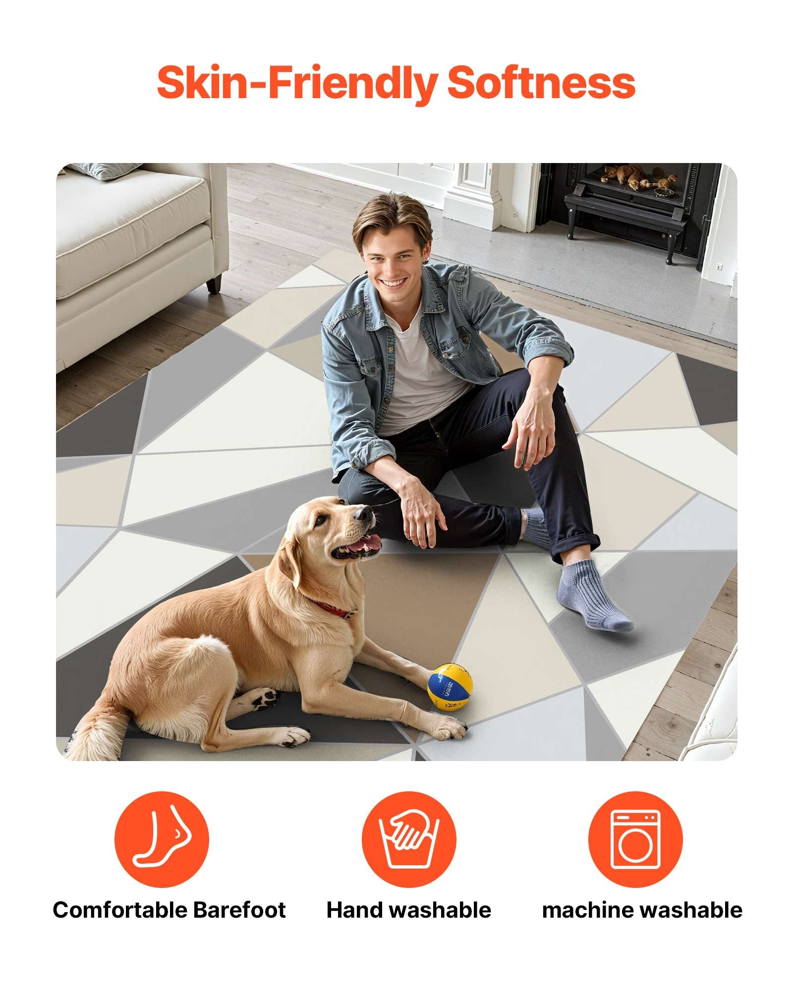 Dog Beds: VEVOR Area Rug, 1524x2133.6mm Large Washable Rug, Non-Slip Tear-Resistant Soft Carpet, Pet & Child Friendly Modern Area Rugs, Indoor Mat for Bedroom, Living Room, Kids Room, Entryway, Charcoal Gray
