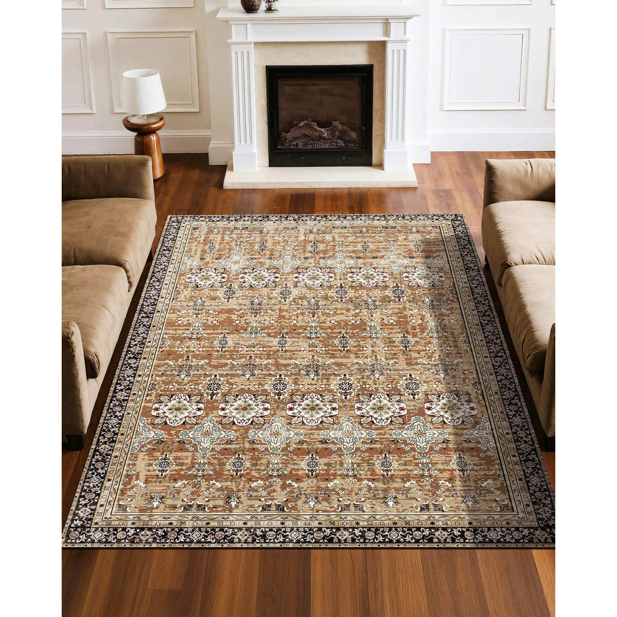 Area Rug, 1828.8x2743.2mm Large Washable Rug, Non-Slip Tear-Resistant Soft Carpet, Pet & Child Friendly Vintage Area Rugs, Indoor Mat for Bedroom, Living Room, Kids Room, Entryway, Brown Green