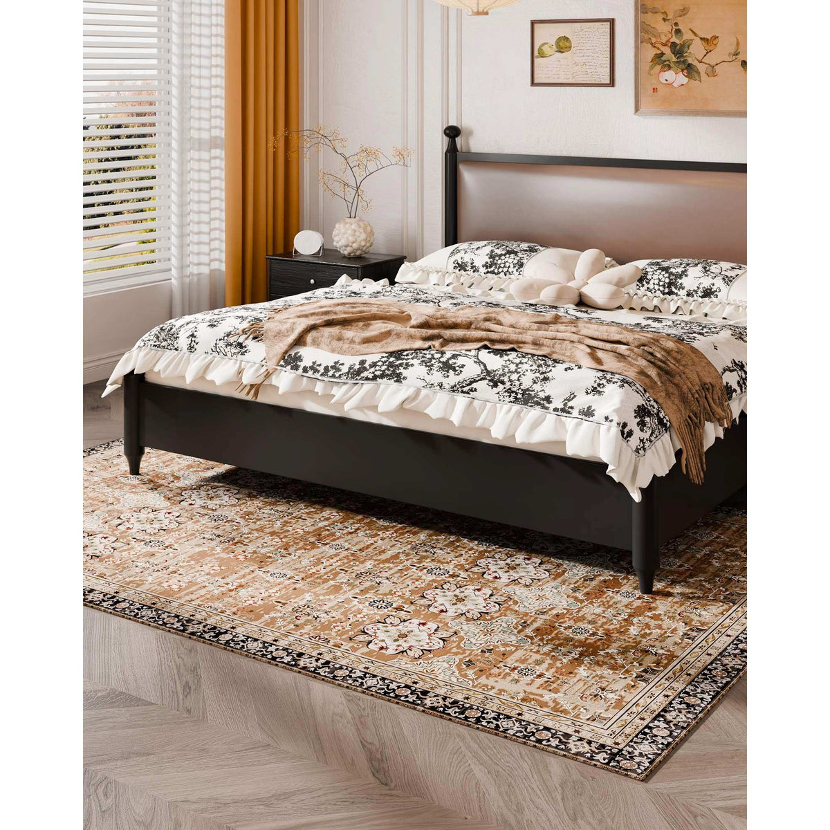 Area Rug, 1828.8x2743.2mm Large Washable Rug, Non-Slip Tear-Resistant Soft Carpet, Pet & Child Friendly Vintage Area Rugs, Indoor Mat for Bedroom, Living Room, Kids Room, Entryway, Brown Green