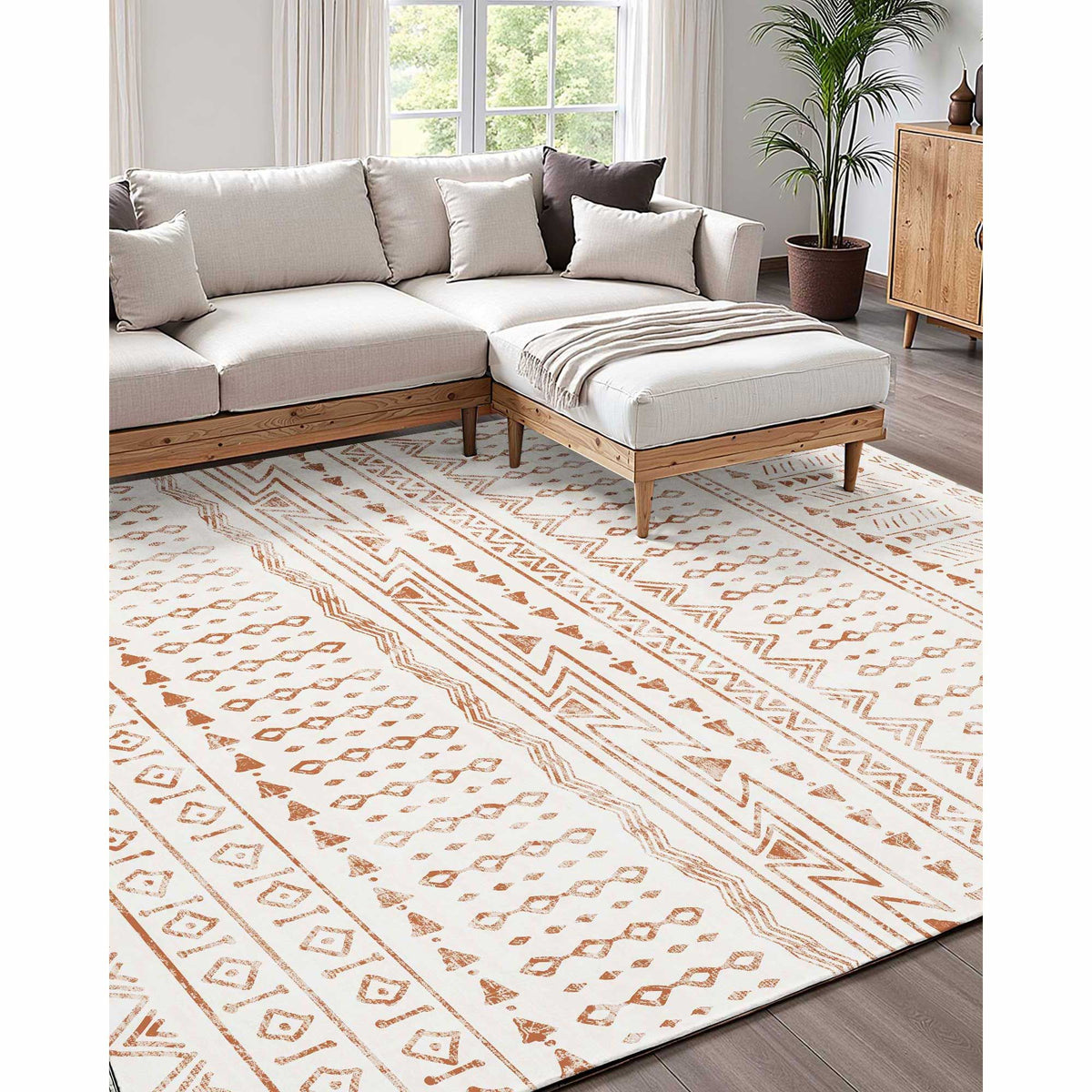 Area Rug, 1828.8x2743.2mm Large Washable Rug, Non-Slip Tear-Resistant Soft Carpet, Pet & Child Friendly Modern Area Rugs, Indoor Mat for Bedroom, Office, Living Room, Kids Room, Entryway, Beige