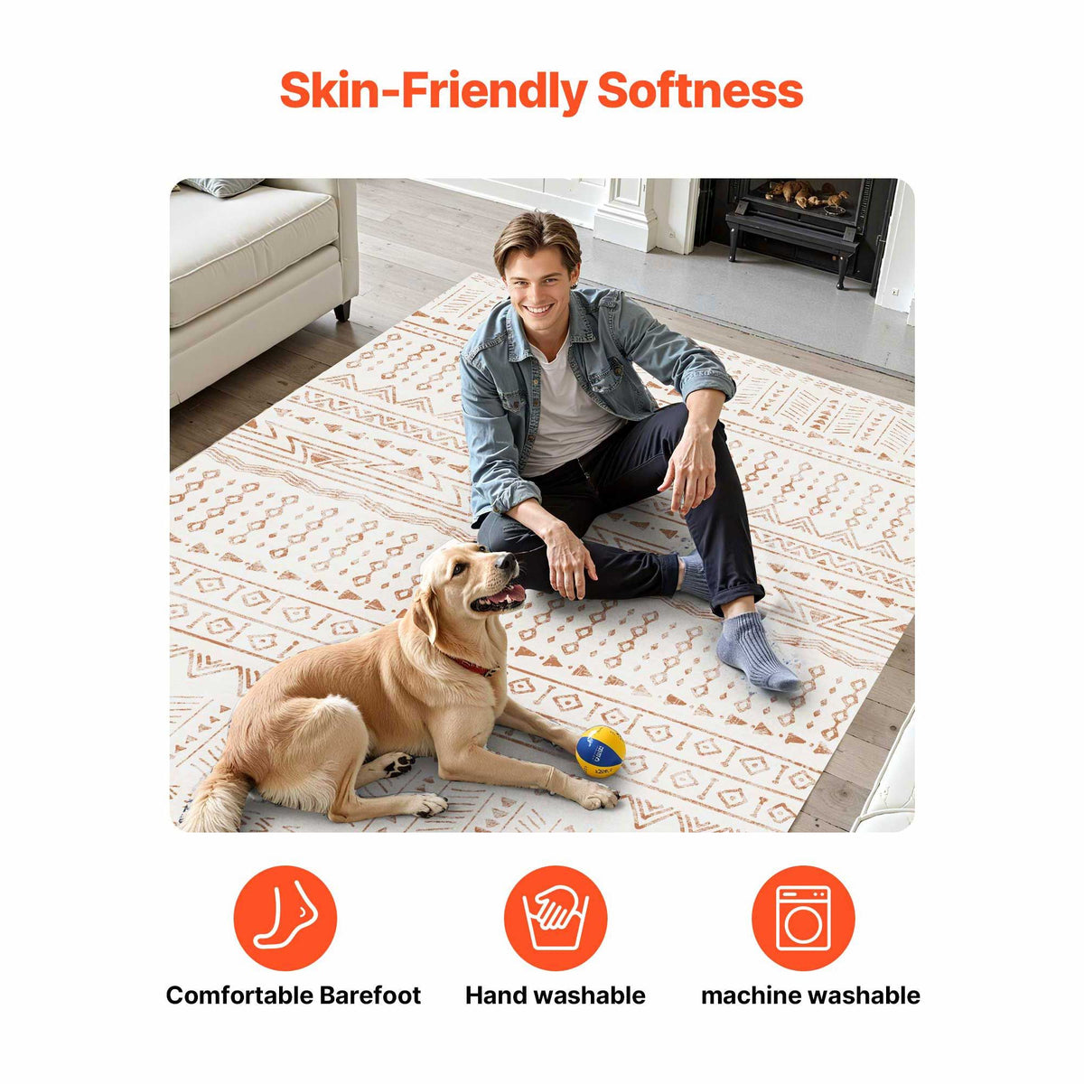 Area Rug, 1828.8x2743.2mm Large Washable Rug, Non-Slip Tear-Resistant Soft Carpet, Pet & Child Friendly Modern Area Rugs, Indoor Mat for Bedroom, Office, Living Room, Kids Room, Entryway, Beige