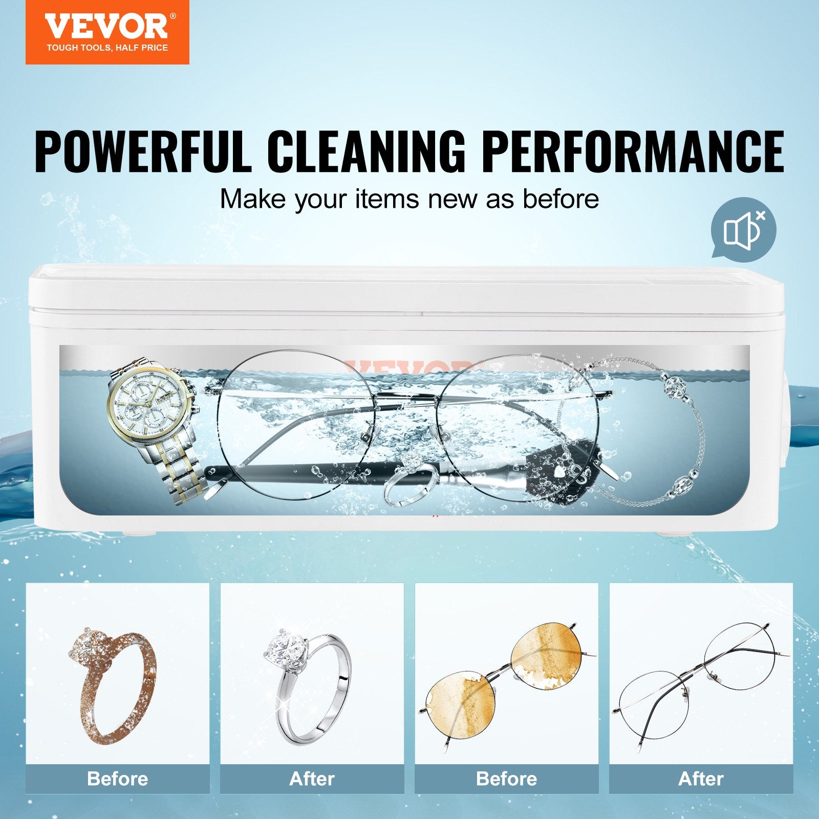 Jewellery Cleaners: VEVOR Jewelry Cleaner Ultrasonic Machine, Ultrasonic Cleaner Machine 16oz (470ml) with 4 Timer Modes, Portable ultrasonic jewelry cleaner with Cleaning Basket for Eyeglasses, Watches, Dentures, Rings