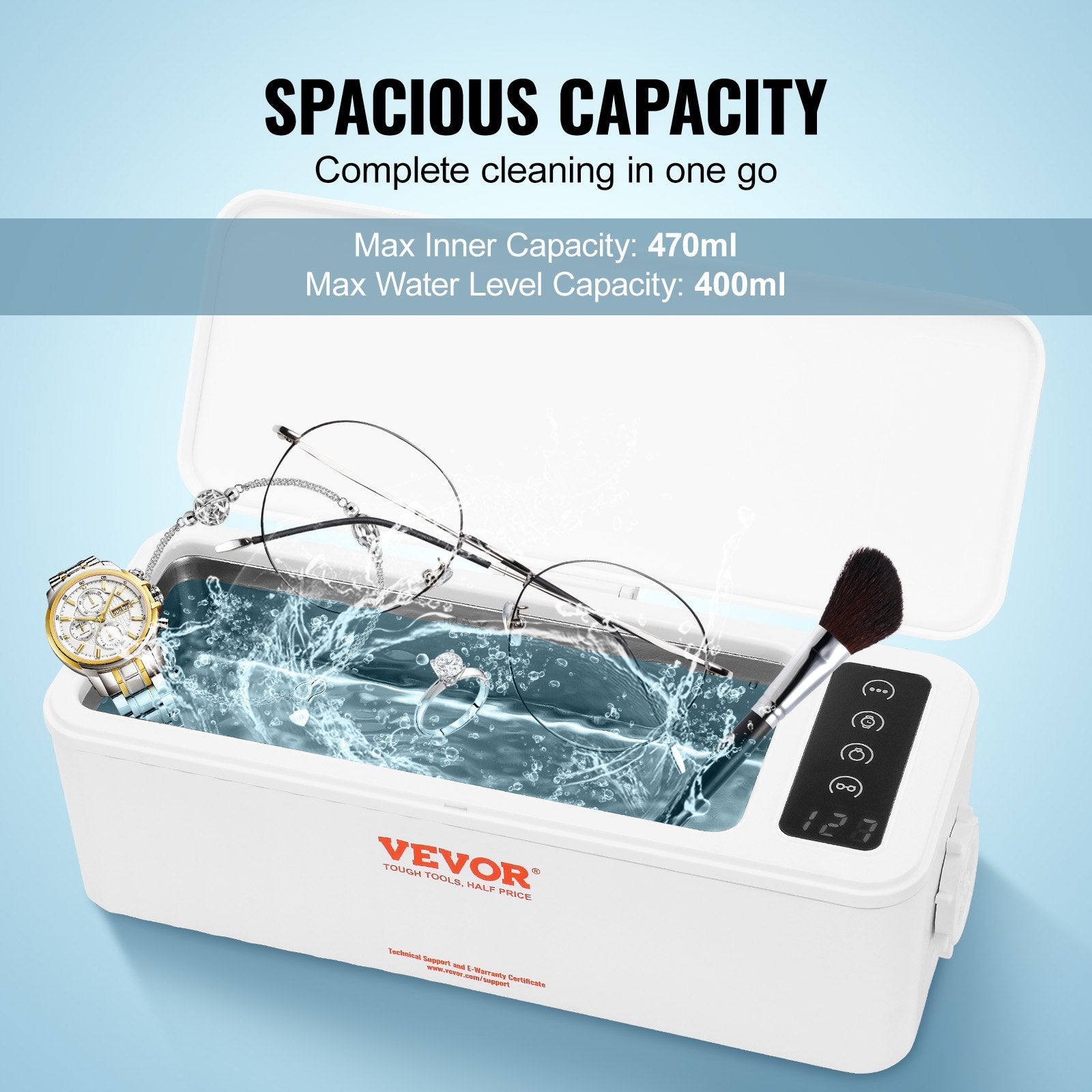Jewellery Cleaners: VEVOR Jewelry Cleaner Ultrasonic Machine, Ultrasonic Cleaner Machine 16oz (470ml) with 4 Timer Modes, Portable ultrasonic jewelry cleaner with Cleaning Basket for Eyeglasses, Watches, Dentures, Rings