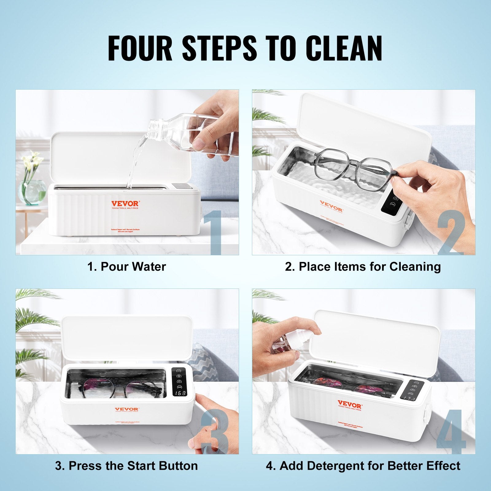 Jewellery Cleaners: VEVOR Jewelry Cleaner Ultrasonic Machine, Ultrasonic Cleaner Machine 16oz (470ml) with 4 Timer Modes, Portable ultrasonic jewelry cleaner with Cleaning Basket for Eyeglasses, Watches, Dentures, Rings