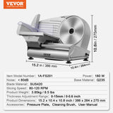 Speciality Appliances: VEVOR Meat Slicer, 180W Electric Deli Food Slicer with 7.5" SUS420 Stainless Steel Blade and Blade Guard, 0 - 0.6 inch Adjustable Thickness for Home Use, Easy to Clean, Cut Meat, Bread, Ham and Cheese
