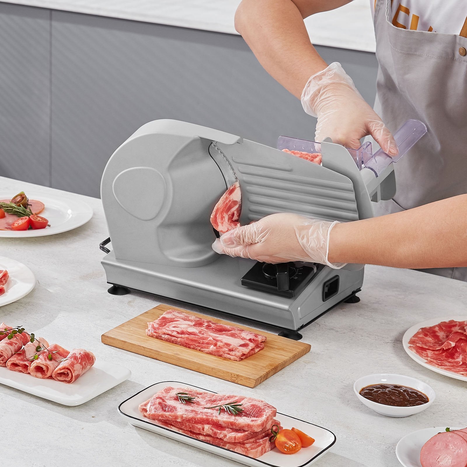 Meat Slicer, 180W Electric Deli Food Slicer with 7.5" SUS420 Stainless Steel Blade and Blade Guard, 0 - 0.6 inch Adjustable Thickness for Home Use, Easy to Clean, Cut Meat, Bread, Ham and Cheese