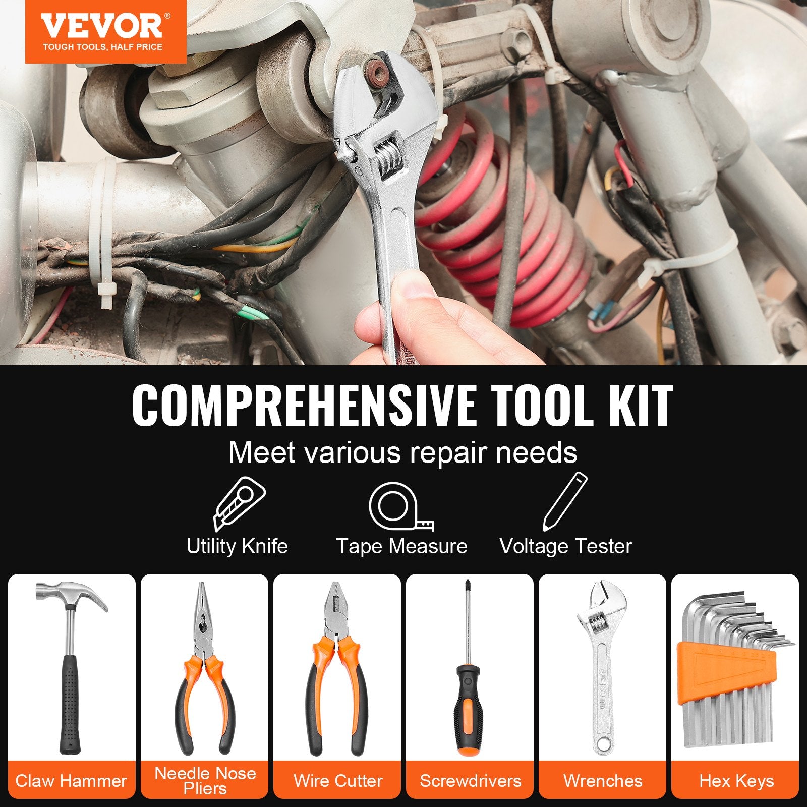 Hand Tools: VEVOR Tool Kit 132 Piece General Household Hand Tool Set with Portable Tool Case