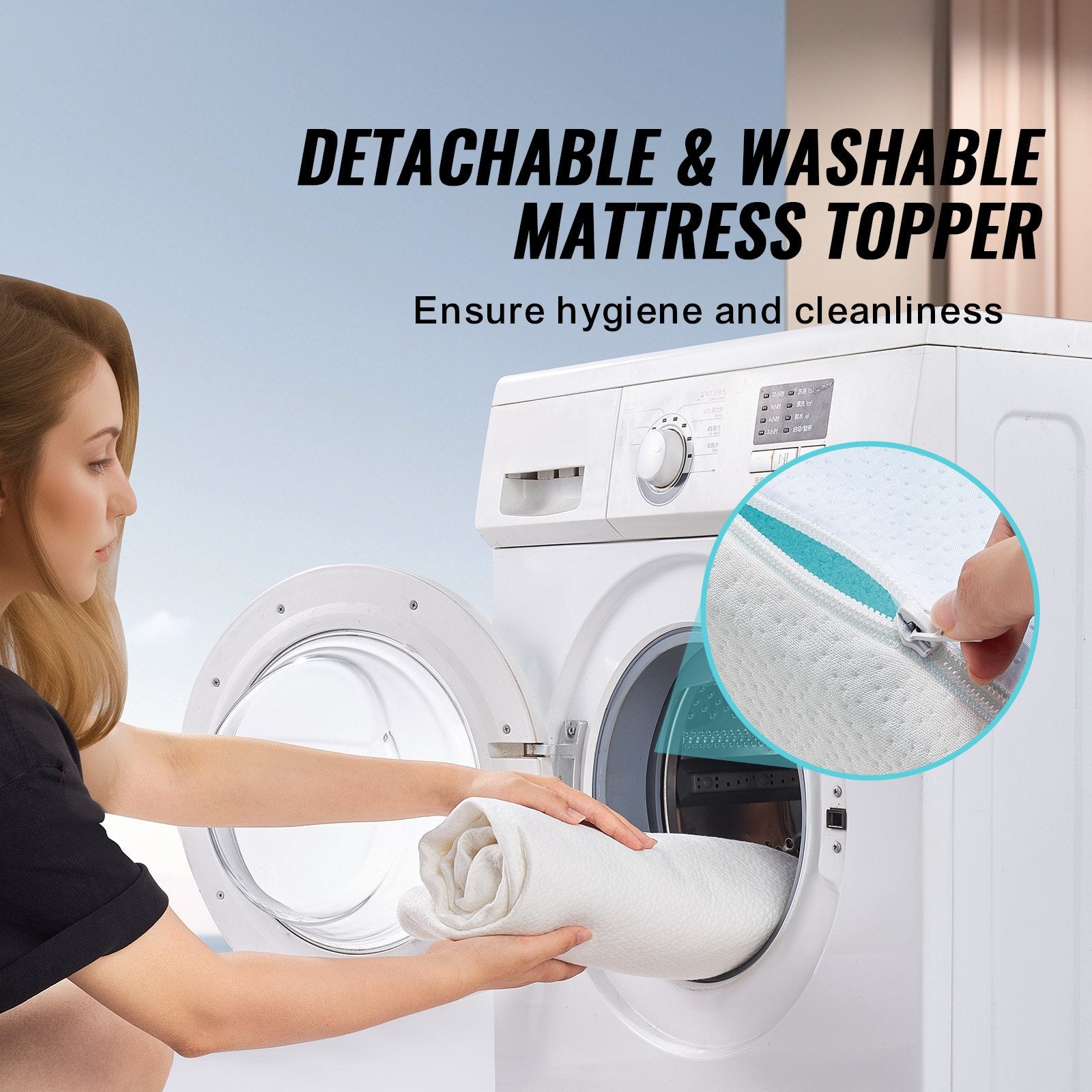 Mattress Toppers: VEVOR Mattress Topper Memory Foam Detachable & Washable Queen 76.2 mm Thickness
