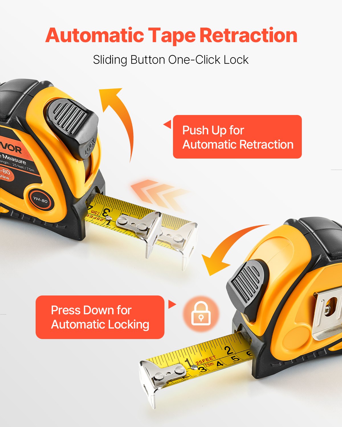 Automotive Repair & Speciality Tools: VEVOR Tape Measure 7620mm Retractable Imperial Metric for Decoration
